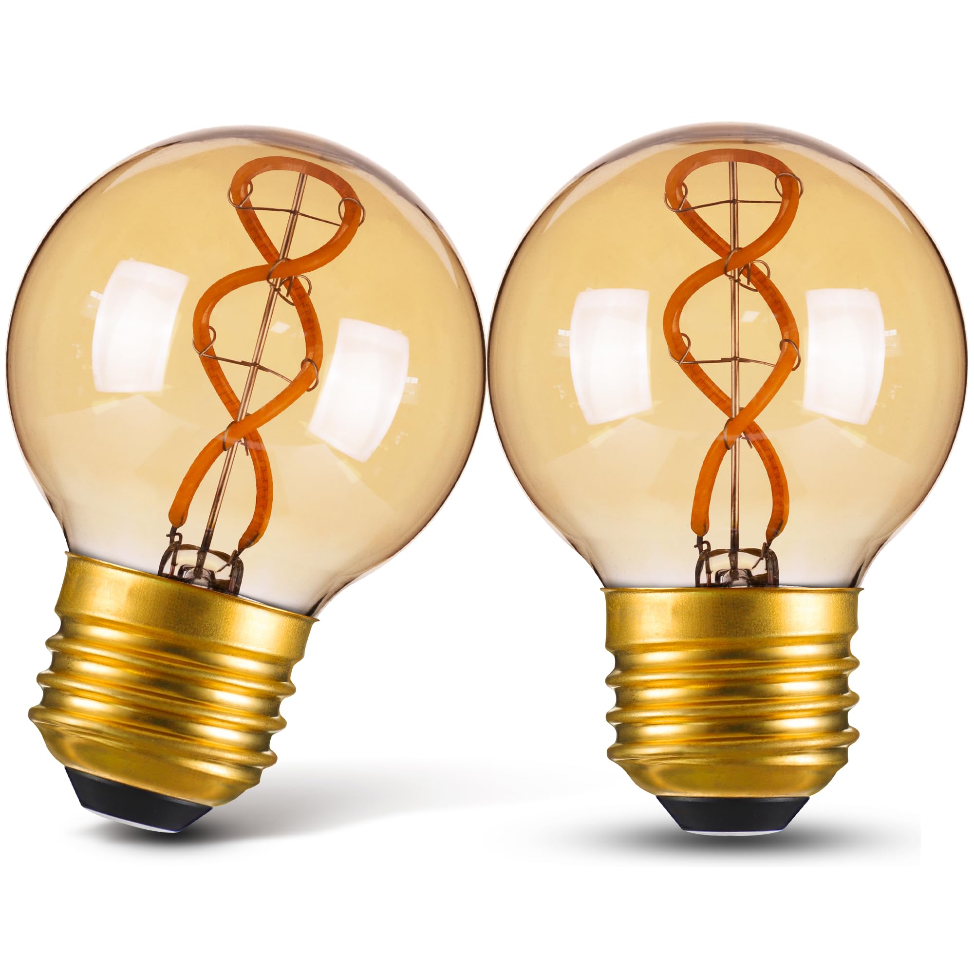 Genixgreen Dimmable E26 Amber Led Bulb Small Edison Light Bulb 25 Watt Equal 3W,G16.5/G50 Antique Globe Spiral Filament Bulb For