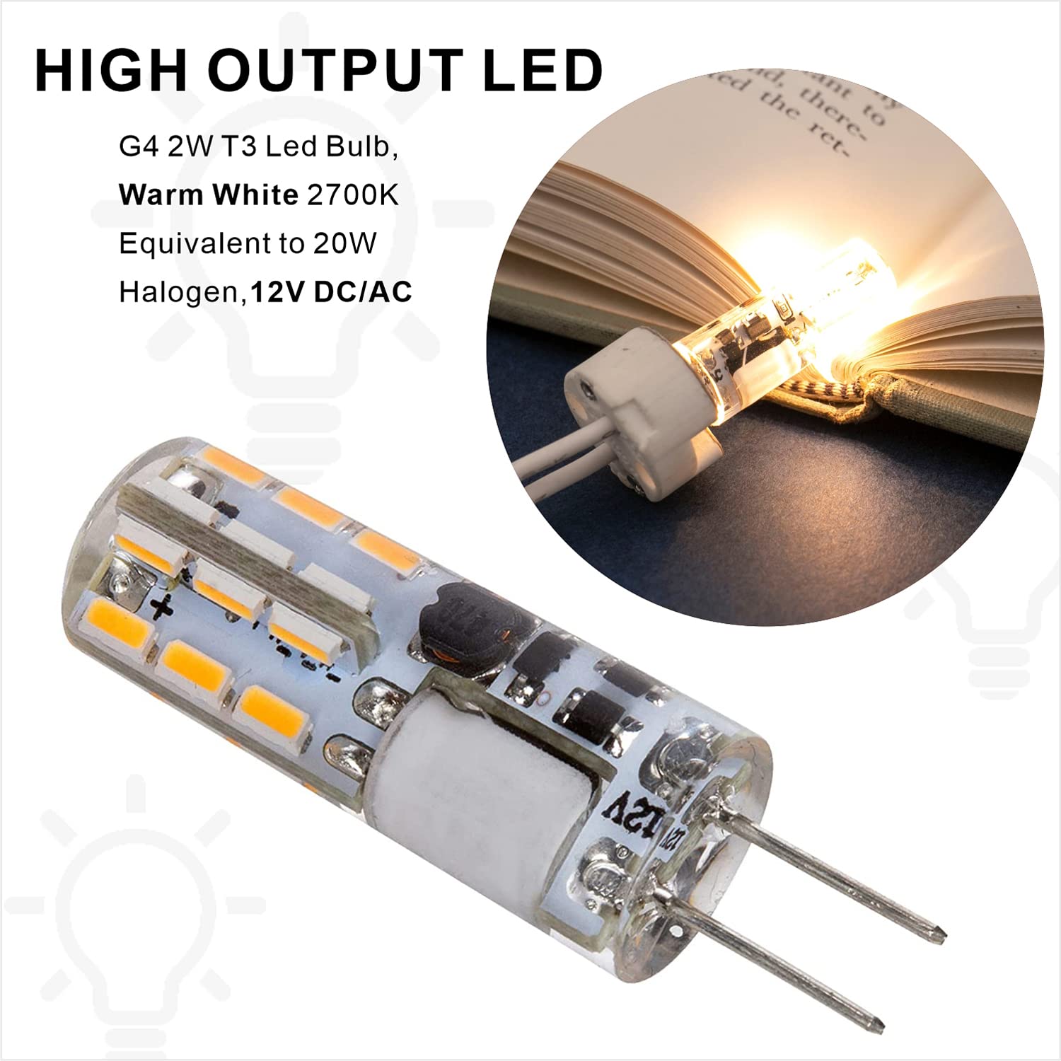 Aimeoko G4 Led Bulb 12V (Ac/Dc) 2W - Warm White 2700K, Non-Dimmable, Bi Pin Base, 10-Pack - Replace 10W-20W Halogen Bulbs For Ho