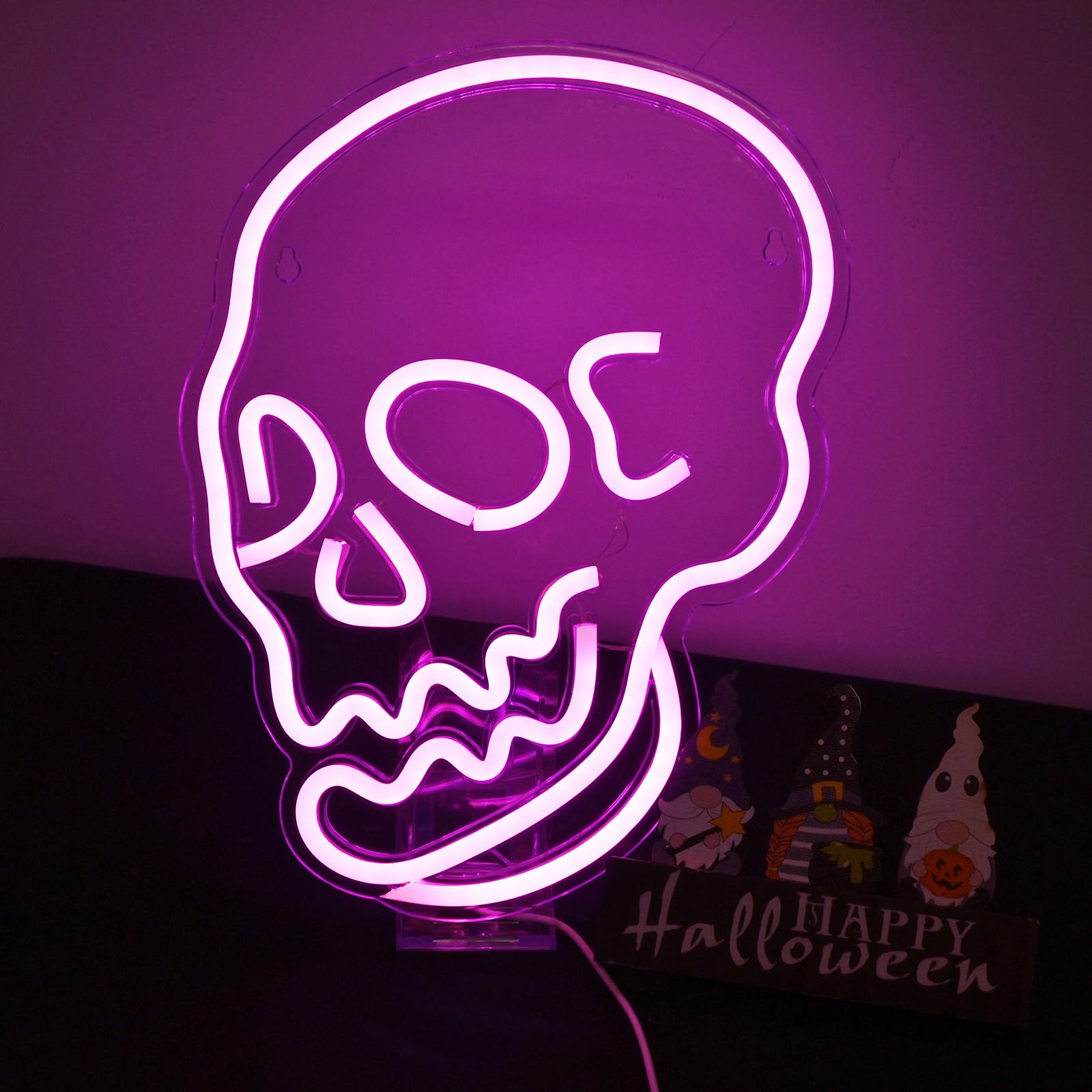 Wanxing Halloween Neon Sign Pink Led Sign Skeleton Skull Neon Light Ghost Led Neon Sign USB Powered Switch Light up Sign Neon Si