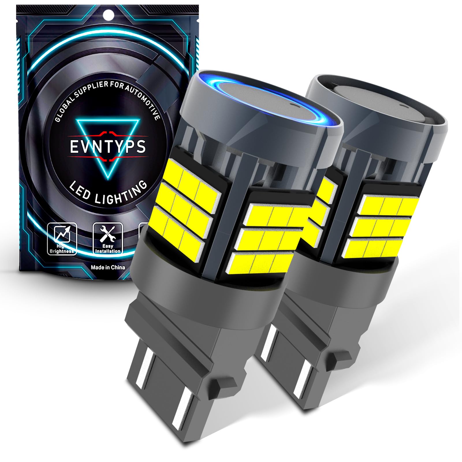 evntyps 3157 LED Bulb White - 6000K, Built-in Resistor, for Backup Reverse Lights, 3156/3157 Size, Aluminum, Error Free (2 pcs