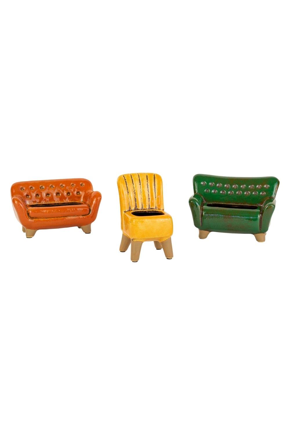KALALOU Set of Three Ceramic Planters, 7 x 3.5 x 4.5 in, Model CDV2091, Color: See Image