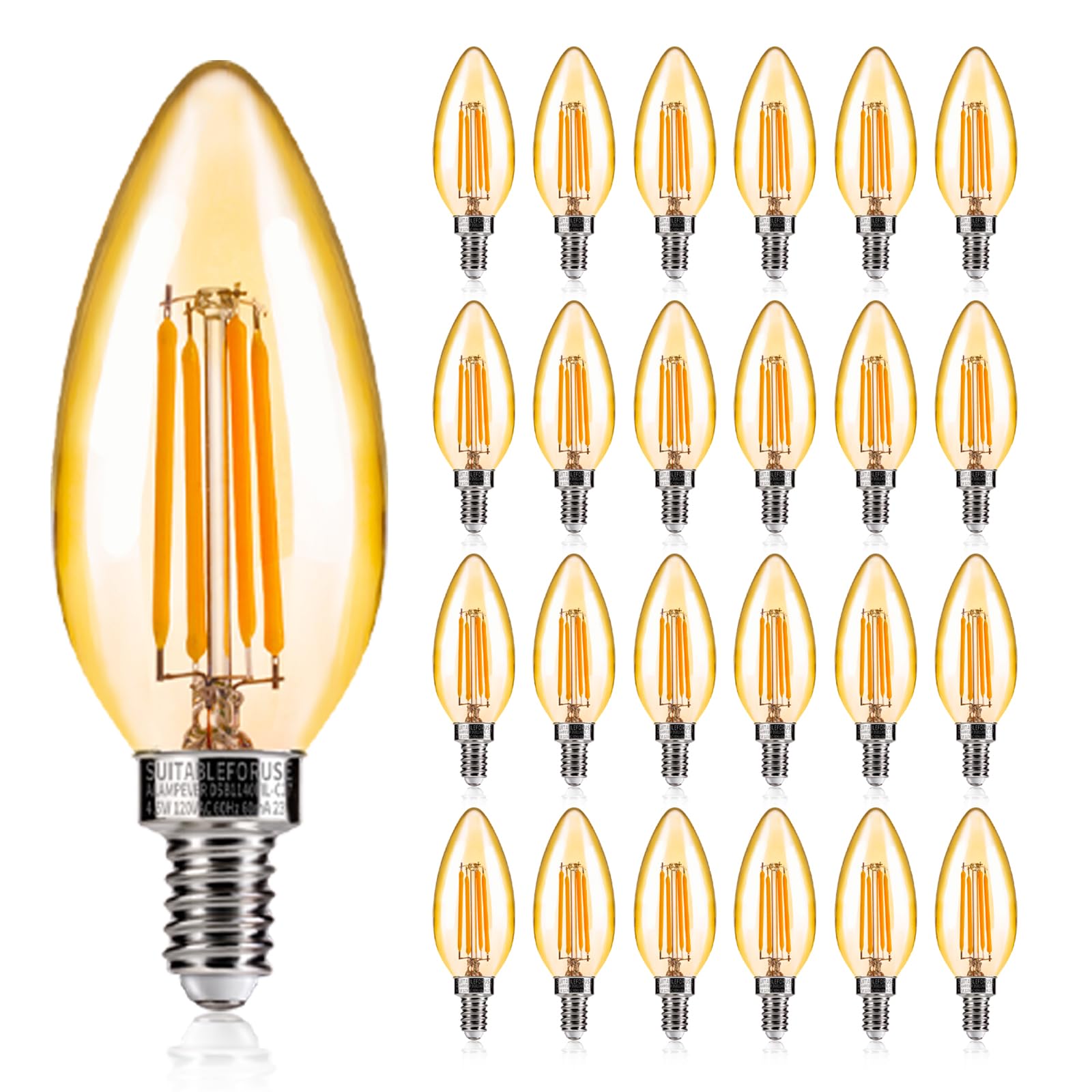 Alampever Chandelier Light Bulbs,E12 Candelabra Bulb 40W Equivalent 4W E12 Led Bulb 2200K Warm White,330Lm,Candle Light Bulbs,24