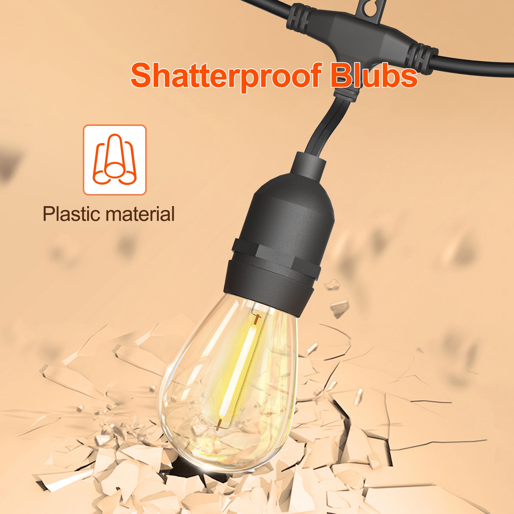 BLIATLUS 100FT Solar String Lights Outdoor Waterproof with Remote Control Solar Patio Lights 30+2 shatterproof LED E26 S14 Bulbs