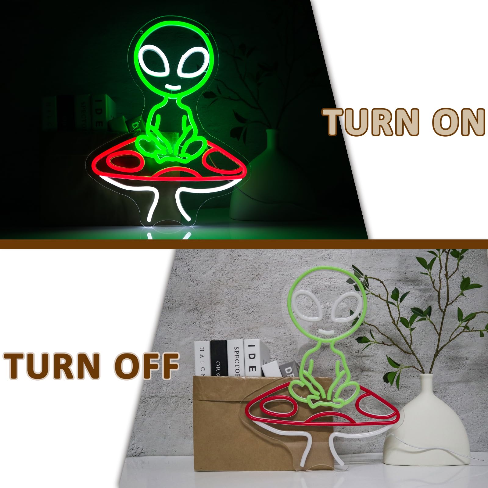 PMCVYH Neon Alien Sign, USB Dimmable Wall Decor, Acrylic, Green Red White, Model SYL-Mushroom Alien
