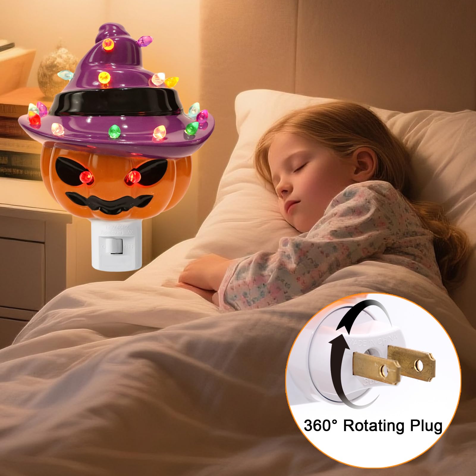 Lasumora Halloween Decorations  Ceramic Pumpkin In Witch Hat Plug-In Night Light  Vintage Halloween Decorative Night Light With 17 Bulbs  Halloween Decor Indoor For Party Gift Bedroom & Hallway