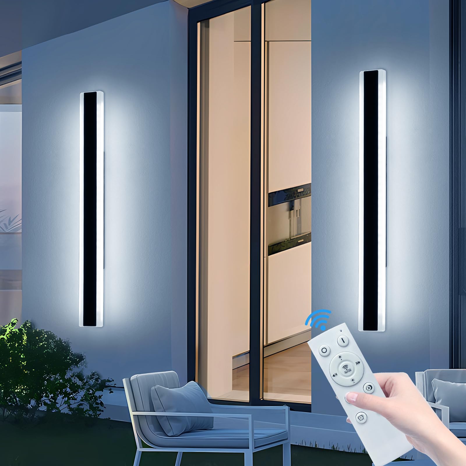 Daoseolo 2 Pack Modern Outdoor Wall Light Dimmable LED 57inch IP65 Waterproof with Remote Control