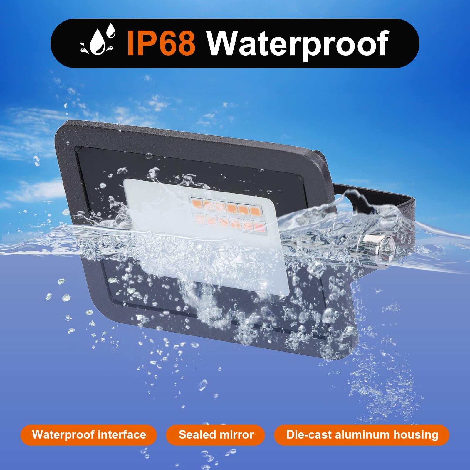 MIWAT 2Pack 10W LED Flood Light, Warm White, IP68 Waterproof, Aluminum, Ideal for Outdoor Use