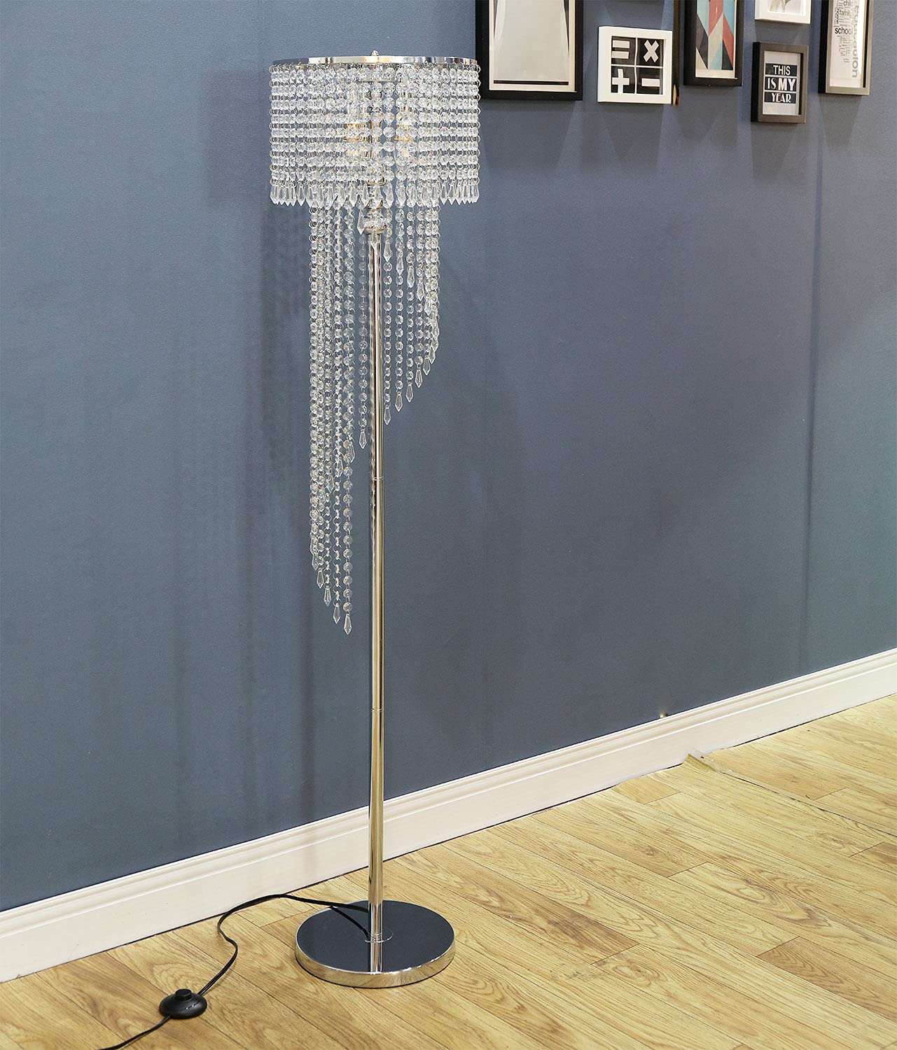 beaysyty Chrome Finish Floor Lamp with Crystals - 3 Lights for Reading Corner, Office, Cafe, Living Room, Bedroom - Silver