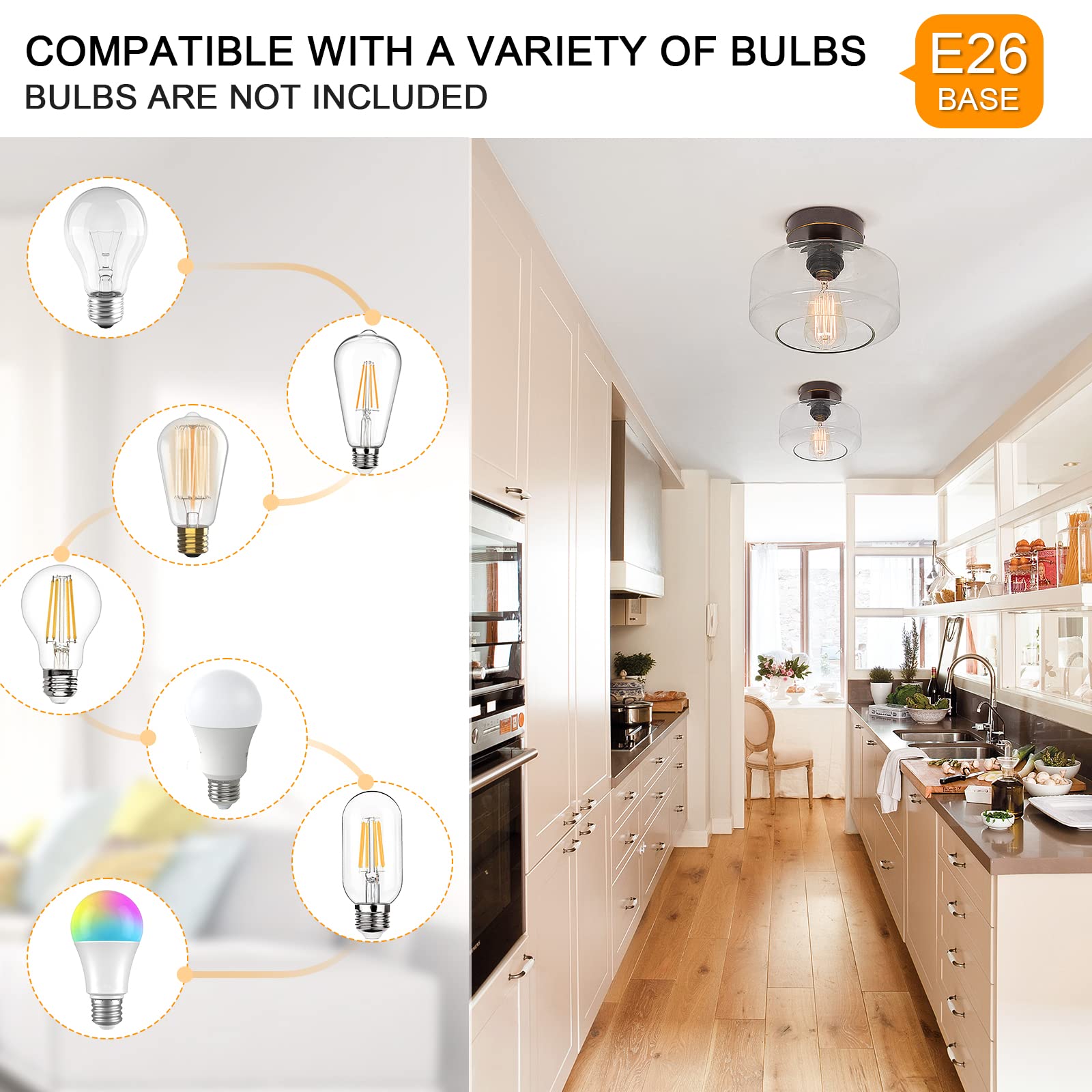 Maxvolador Industrial Semi Flush Mount Ceiling Light, Clear Glass Pendant Lamp Shade, Oil Rubbed Bronze Farmhouse Lighting, Hang