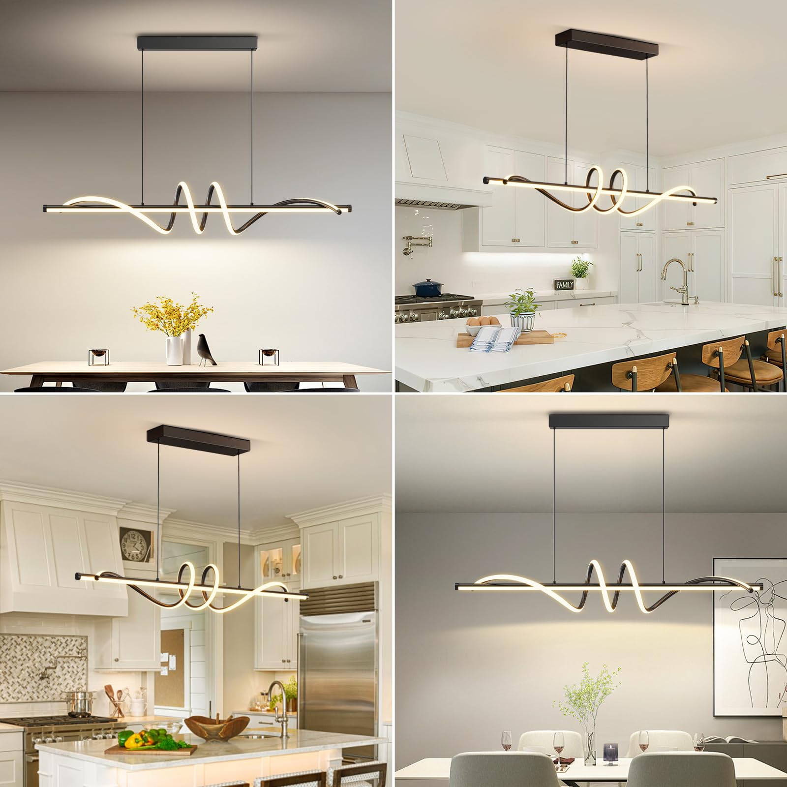 Lannlker Modern Led Pendant Lights, 39In Chandelier Dimmable With Remote Control 3000K-6000K Adjustable Color Temperature, Alumi