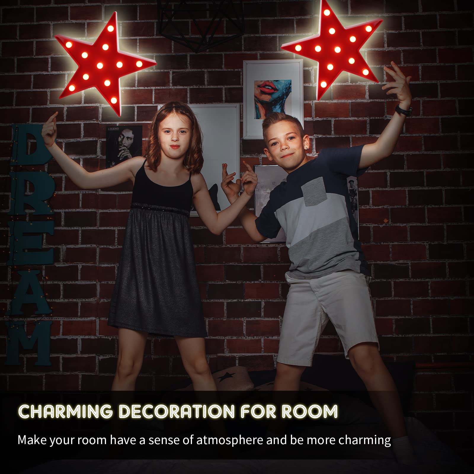 Tarpop 2 Pcs Star Plastic Night Light Battery Operated Led Marquee Light Star Sign Room Wall Lamp For Movie Night Supplies Carpet Party Decorations Christmas Theater(Red)