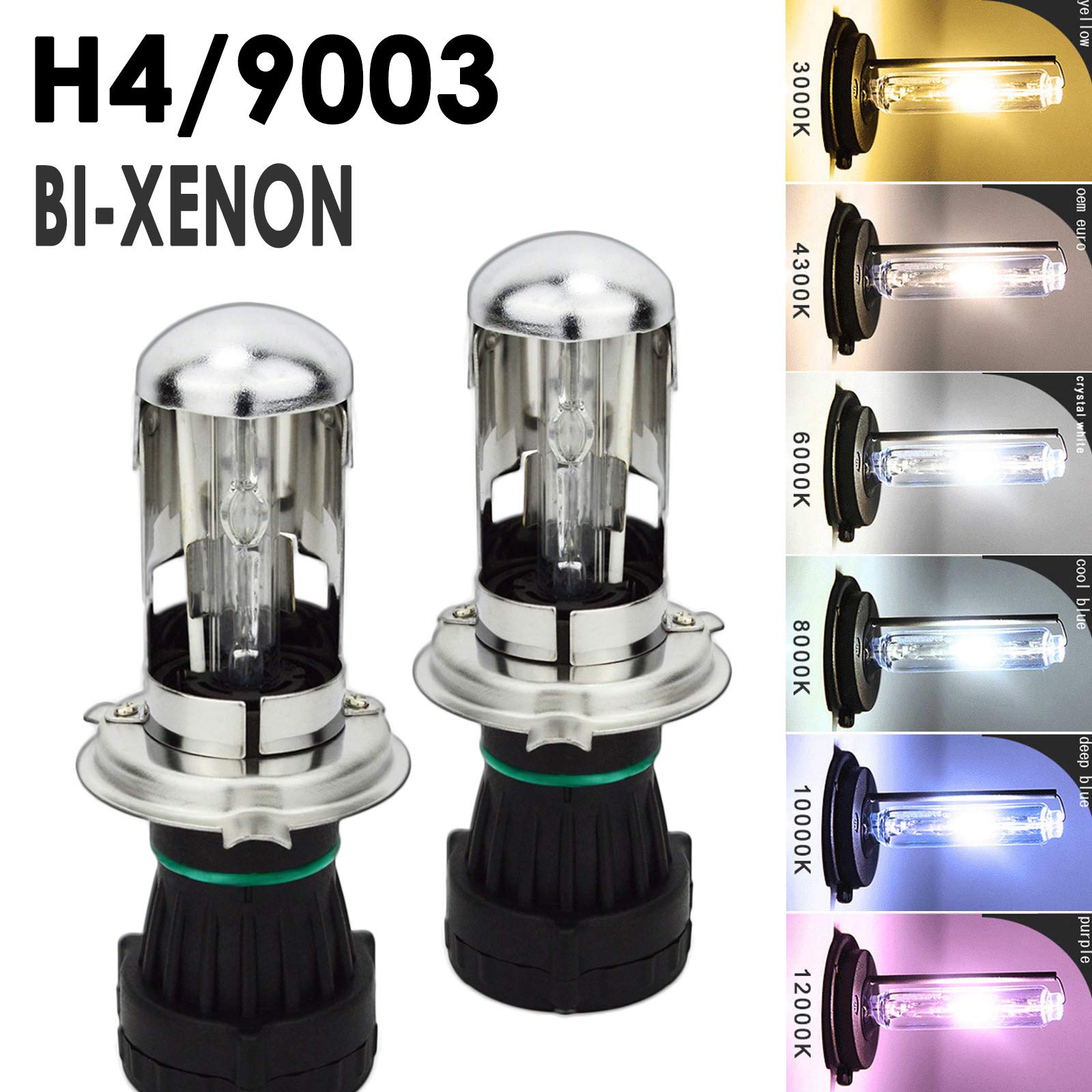 Troniz H4 9003 Bi-Xenon HID Bulbs 35W Dual Hi/Lo Headlight Replacement, 8000K Ice Blue, Pack of 2