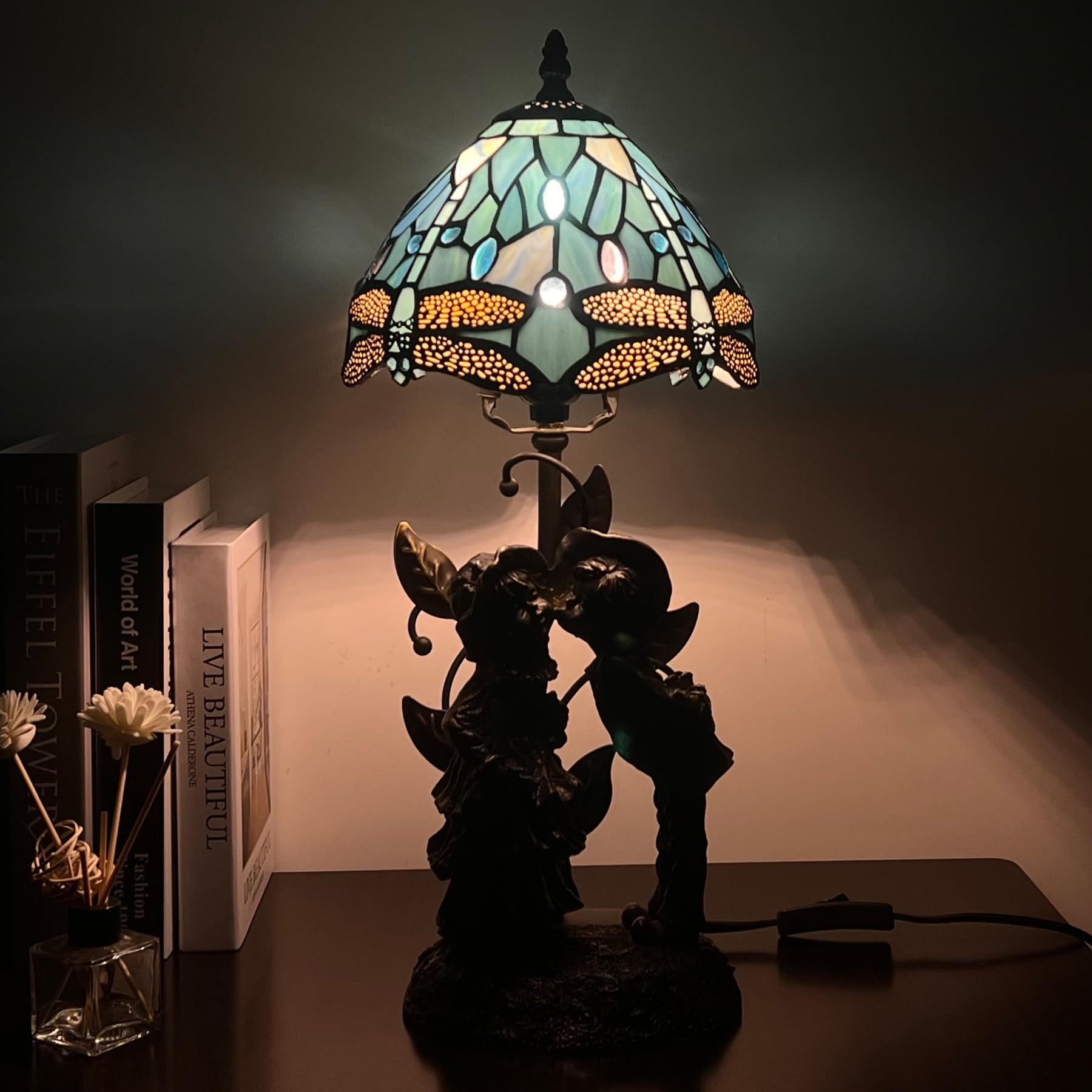 TCODTPOL Tiffany Table Lamp Base Replacement Only Fit for Stained Glass Table Lamp Shade, Resin Finished in Bronze with Harp and