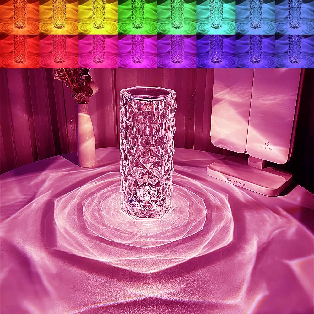 Imqsqik Crystal Table Lamp,Rgb Rose Diamond Touch Lamps,Color Changing Night Light For Bedroom/Living Room/Party Dinner Decor Creative Light (Remote & Touch (1)