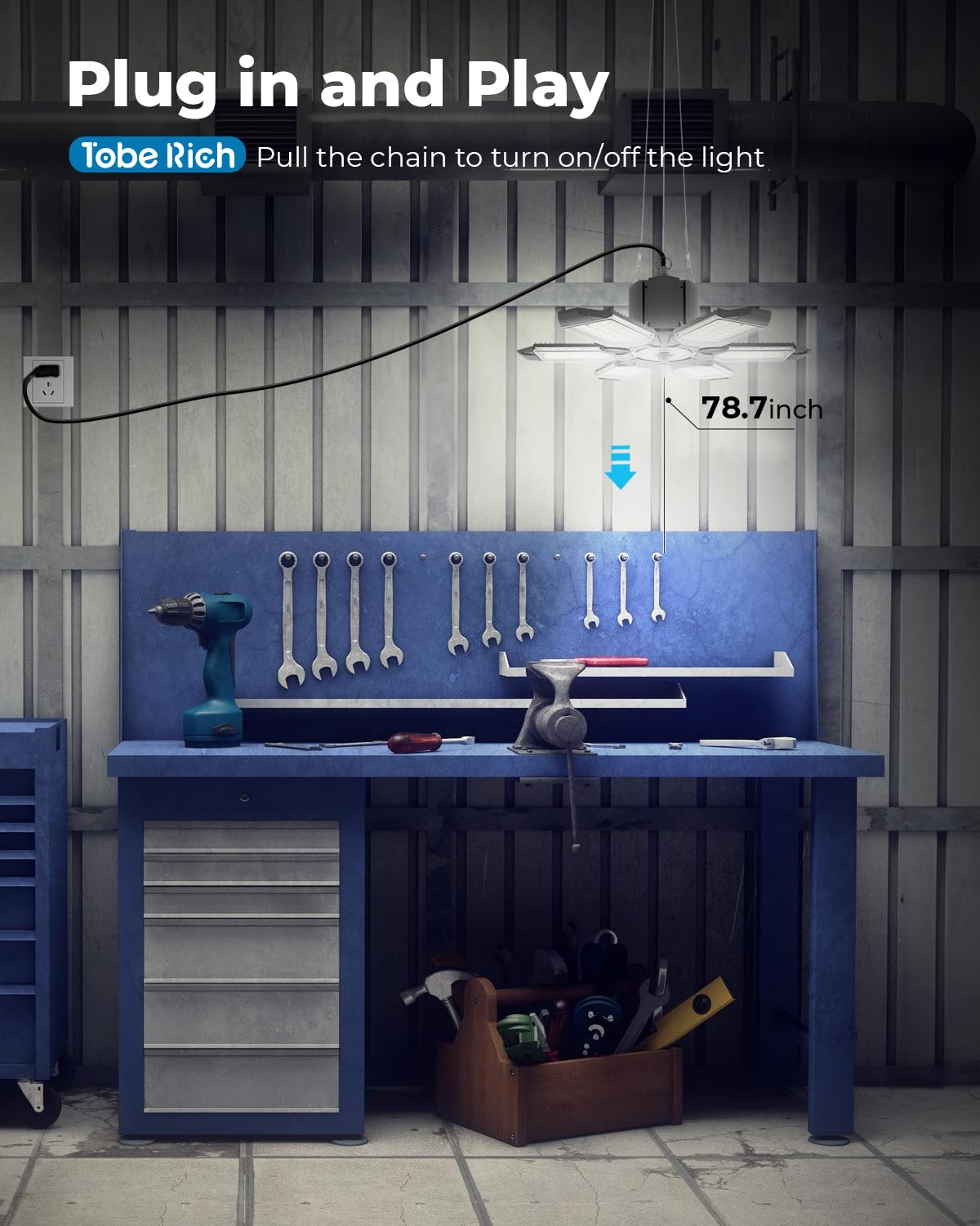 Plug In Garage Light, 200W 20000Lm Linkable Led Shop Light W/Pull String(On/Off), Garage Ceiling Light W/ 9.84Ft Power Cord, 650