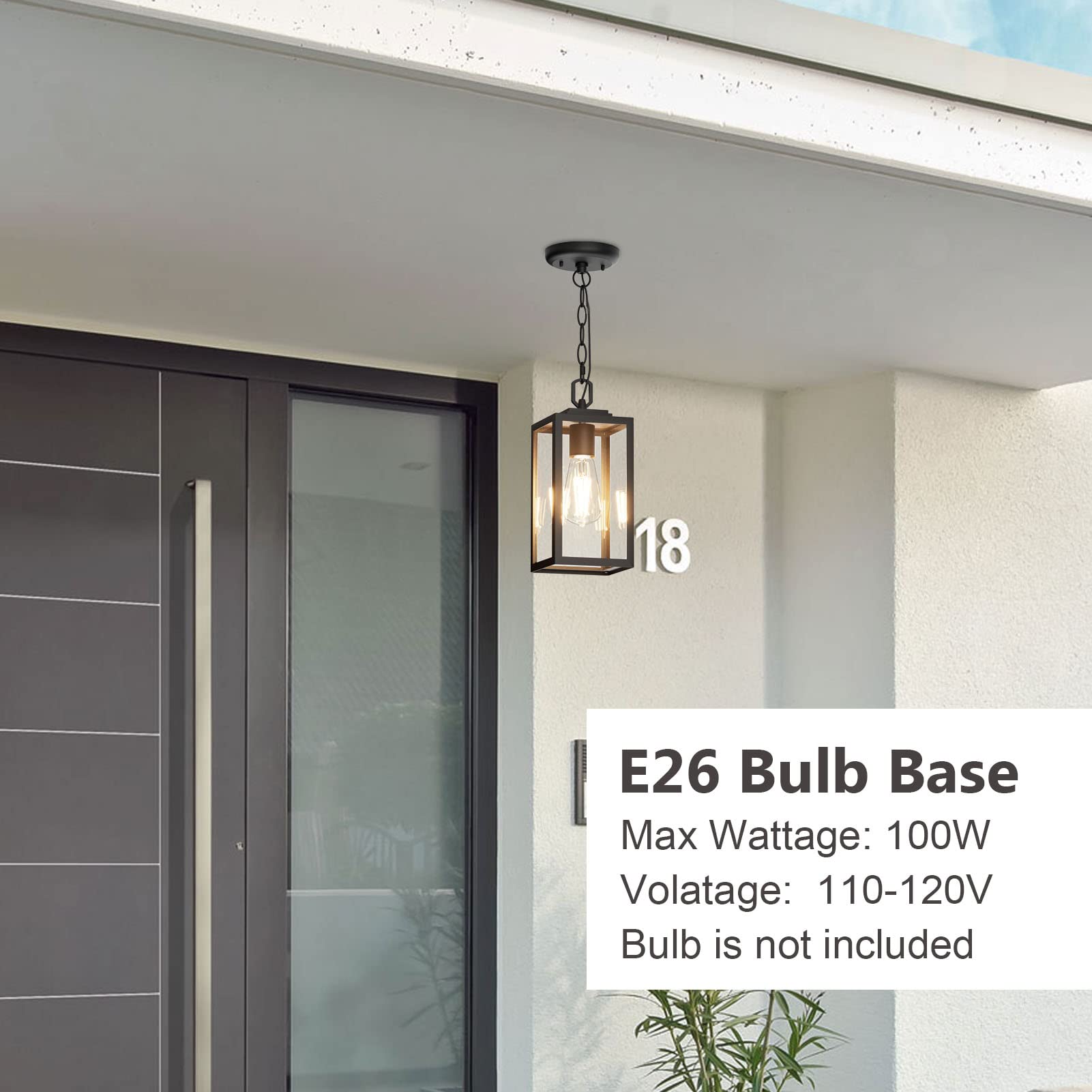 Aoceley Modern Outdoor Pendant Light, 1-Light Matte Black Aluminum Lantern For Porch & Yard
