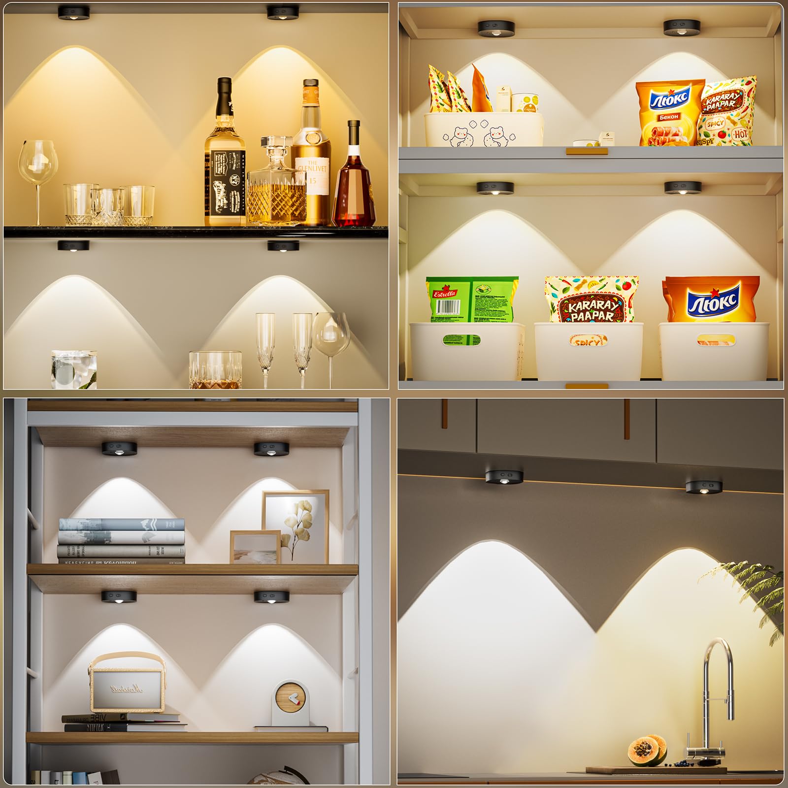 Rechargeable Puck Lights With Remote, 3 Colors Under Cabinet Lighting Wireless, 1500Mah Led Push Lights With Timer & Dimmer, Sti
