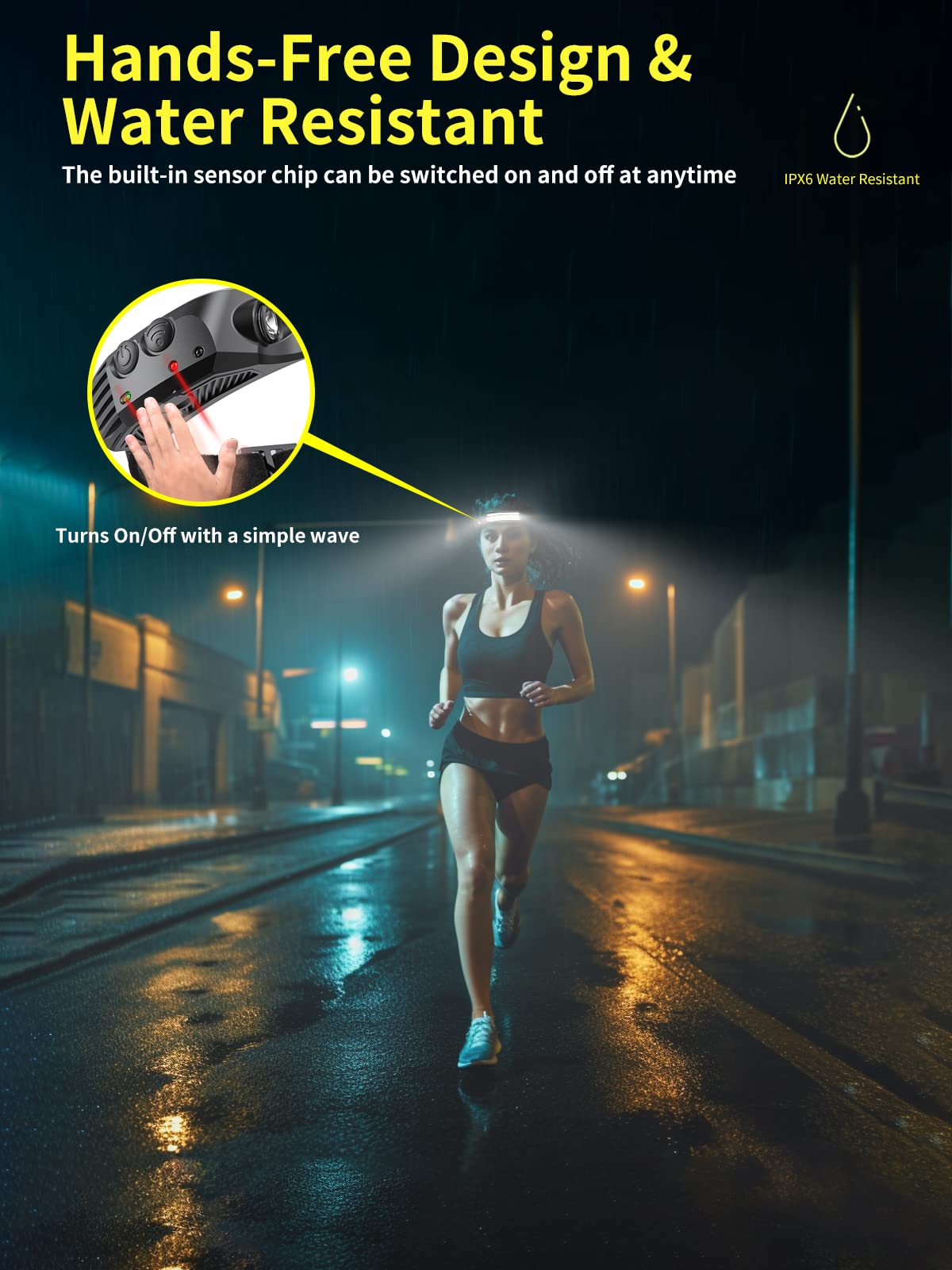 Smiling Shark Led Headlamps, 230Wide Angle 3*Multi-Color Light Strips 2 Packs Head Lamp Rechargeable With Motion Sensor Waterpro