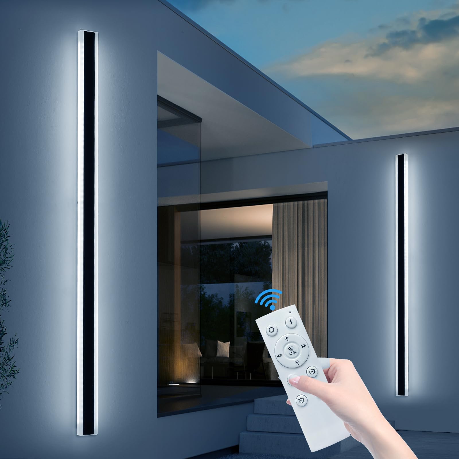Daoseolo 2 Pack Modern Outdoor Wall Light, 71inch LED Dimmable 3000K-6000K, IP65 Waterproof, Acrylic, Remote Control