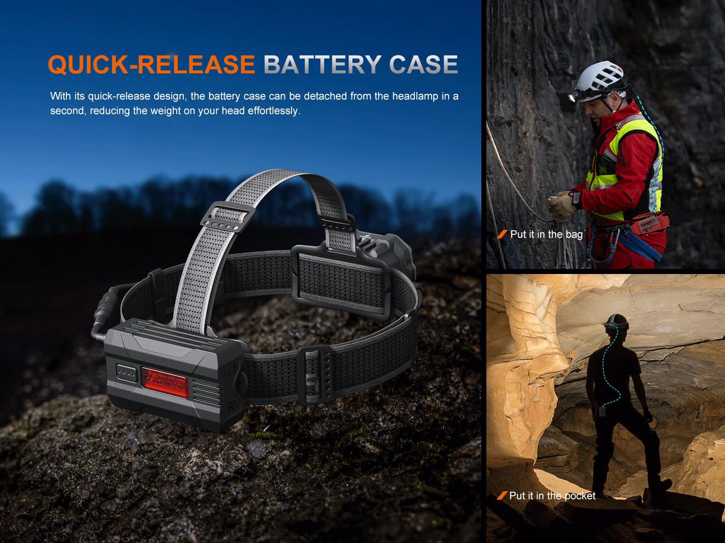 Fenix HP35R Headlight - 4000 Lumens, USB-C Rechargeable, IP66 Waterproof, Black