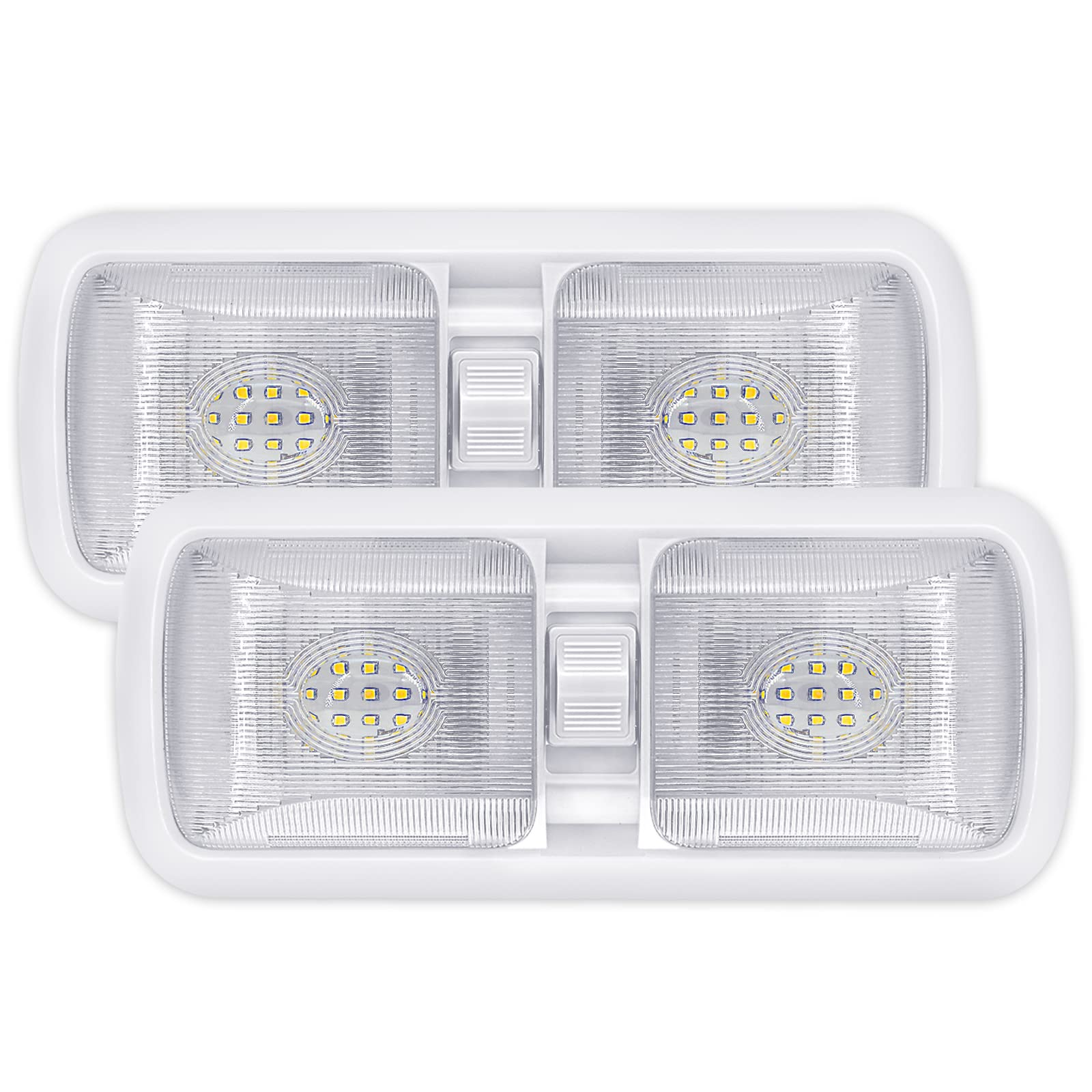 Miady RV LED Ceiling Light, 750 Lumens, Double Dome, Natural White 4000-4500K, 2-Pack, Square