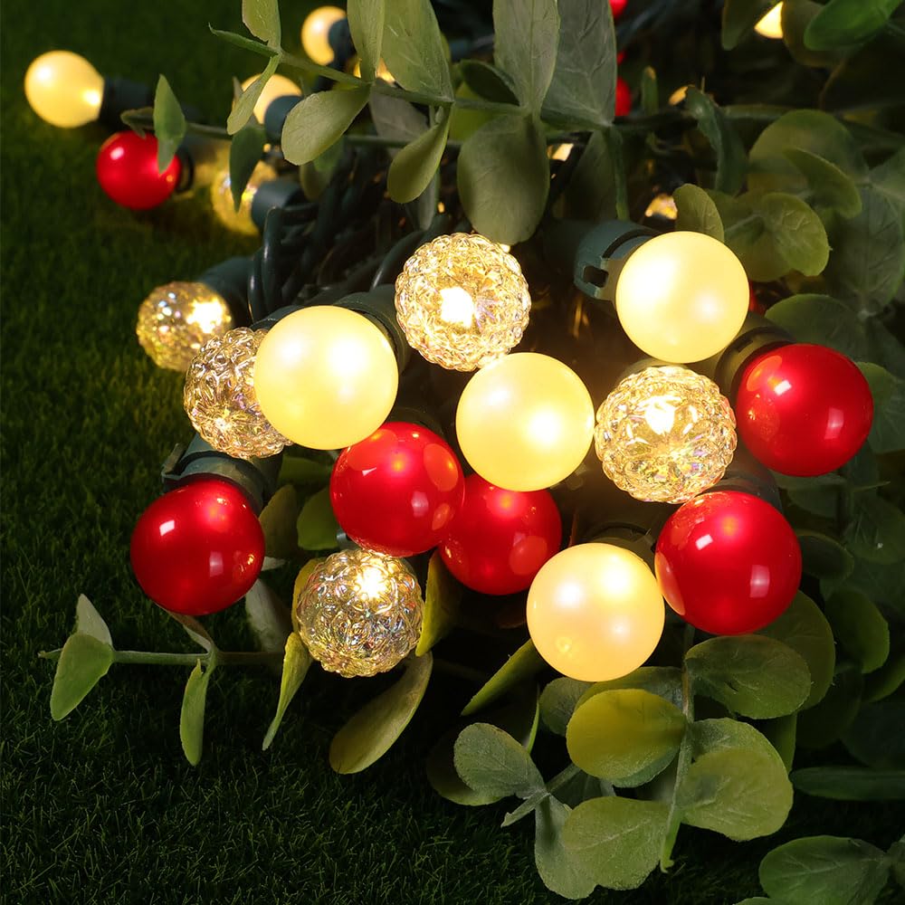 novrose G15 Pearlized Glass String Lights 70 LED 19FT Warm White Red Indoor Outdoor Decor, ETL Certified