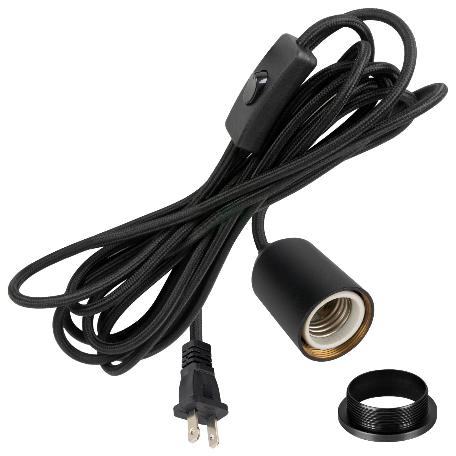 Hovnuyee Plug in Pendant Light Cord with Switch,Braided Hanging Lamp Kit with Ceramic Bulb Socket,DIY Lamp Shade Replacement Cor
