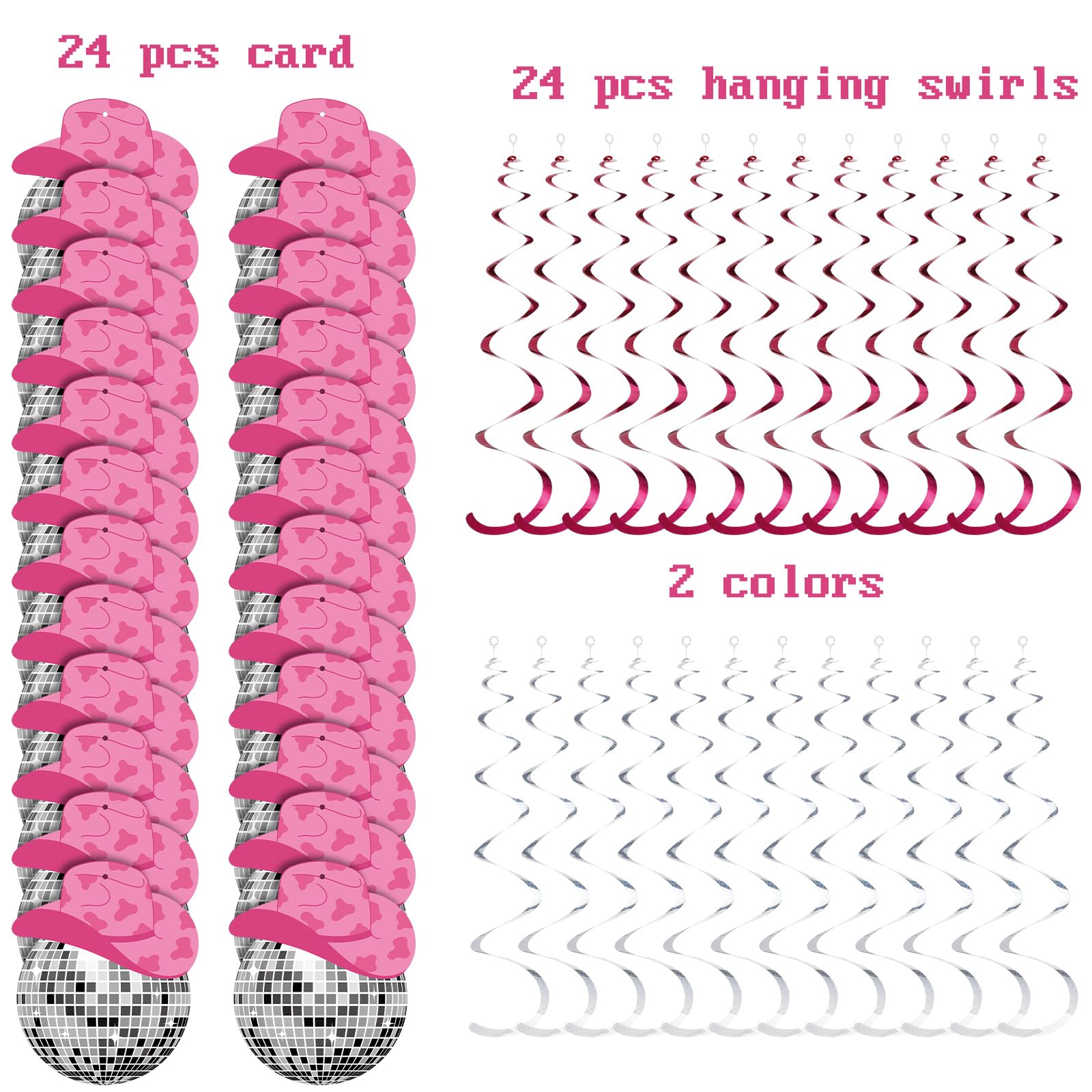 Barydat 48 Pcs Disco Cowgirl Party Decorations Disco Ball Cowgirl Hat Hanging Swirls Disco Cowgirl Ceiling Decoration For Retro Disco Western Cowgirl Birthday Party Favors Supplies (Classic Color)