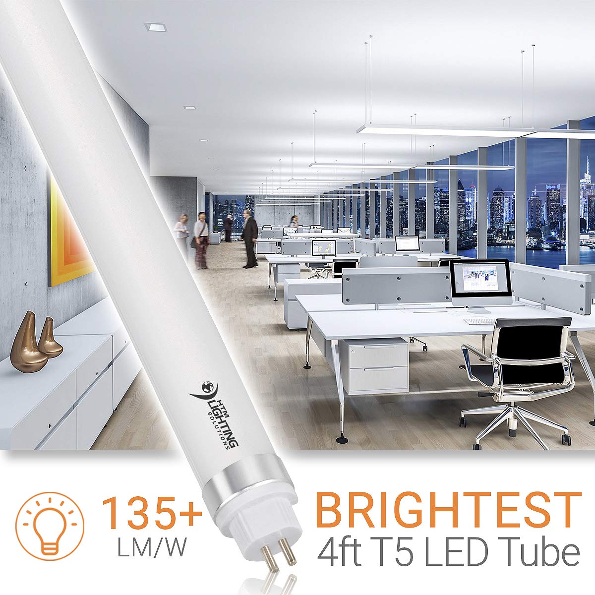 HTM LIGHTING SOLUTIONS 4ft T5 LED Tube Light 24W 4000K Frosted Lens 4 Pack G5 Mini Base