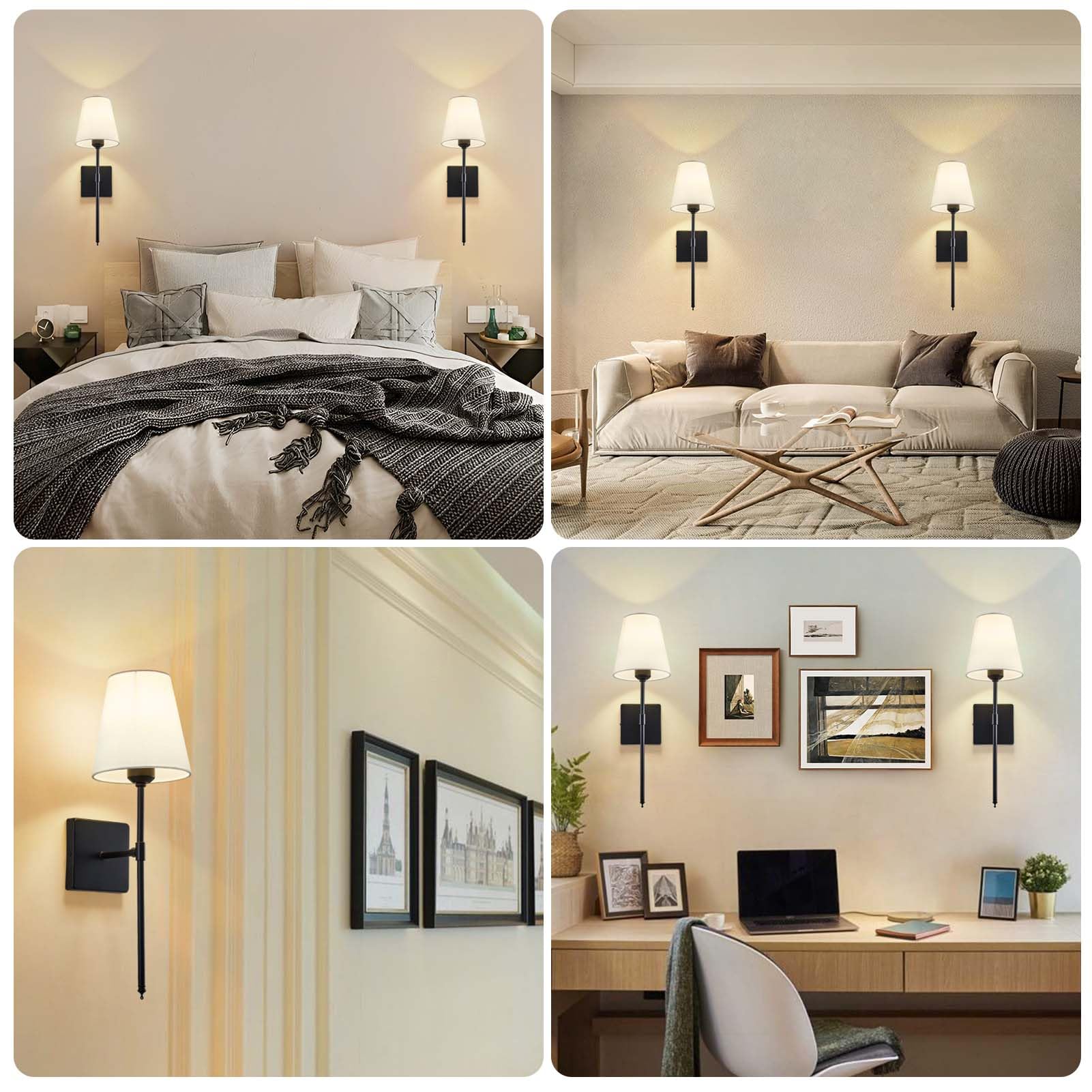 Cckzqyr Wall Sconces Sets Of 2, Bathroom Vanity Sconces Wall Lighting With White Fabric Shades, Hardwired Retro Industrial Wall Lamps, Wall Lights Suitable For Bedroom Living Room