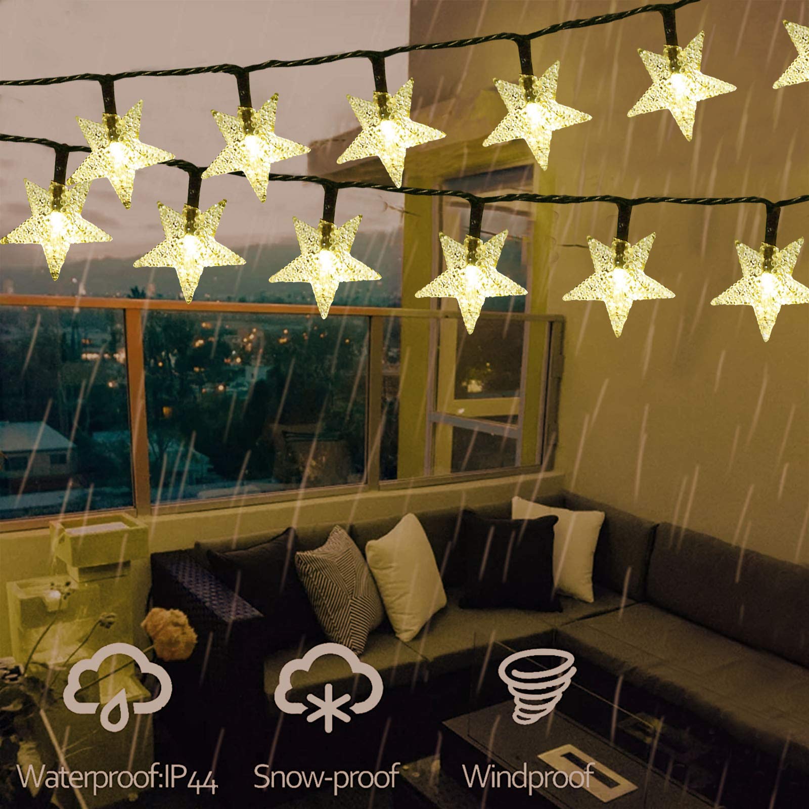 Windpnn Solar String Lights Outdoor, Solar Powered Star String Lights, 30Ft 50Led 8 Modes Waterproof Christmas String Lights For