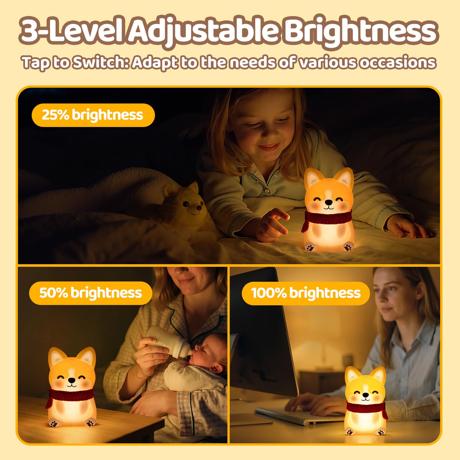 Mewaii Huggwaii Corgi Dog Night Light For Kids  3 Brightness Levels Silicone Nursery Dog Lamp  30 Min Timer&Rechargeable Cute Puppy Kids Night Light For Bedroom Corgi Gifts For Boys Baby Room Decor