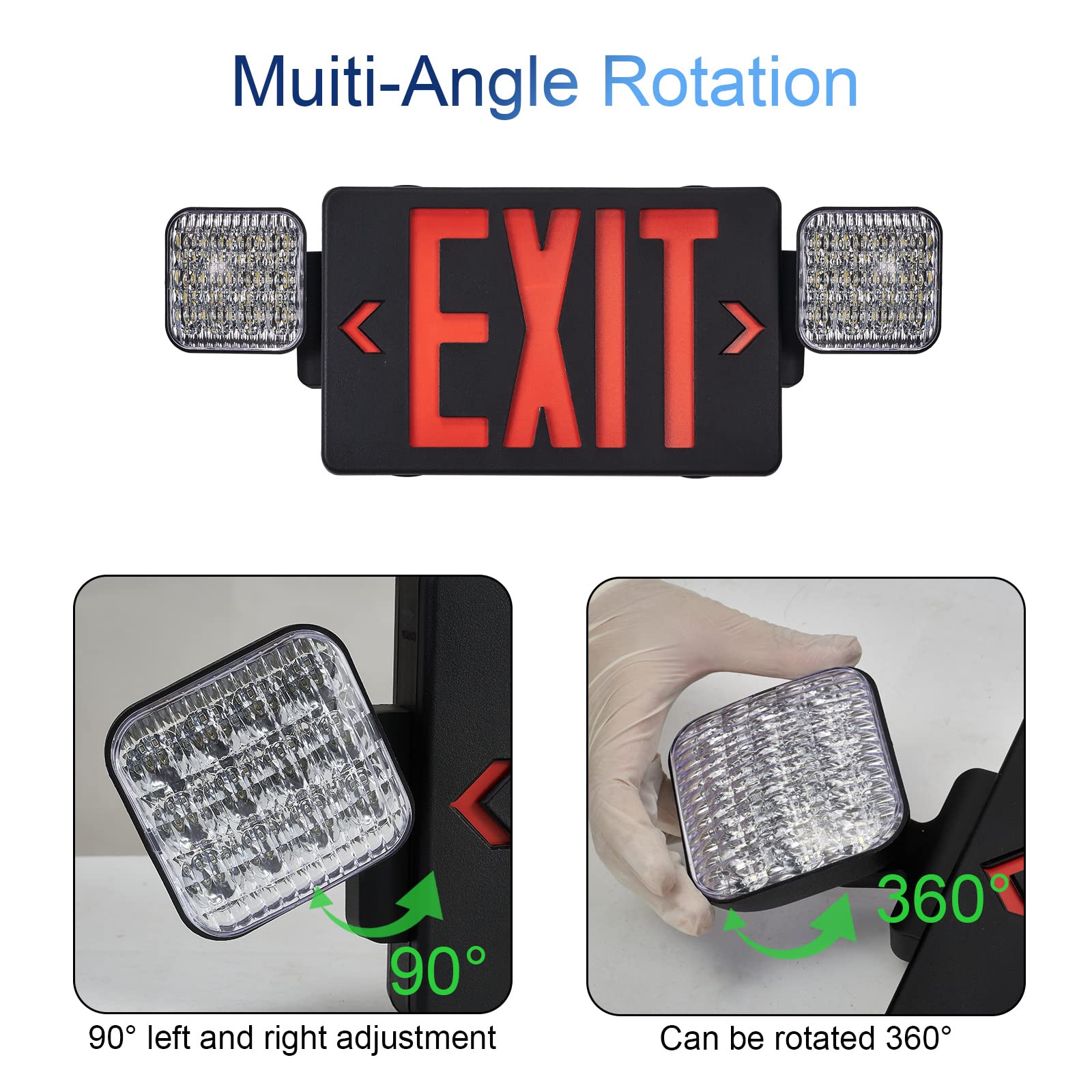 Tanlux Black Exit Sign With Emergency Lights, Led Emergency Exit Light With Battery Backup, Ul Listed, Ac 120/277V, Commercial E