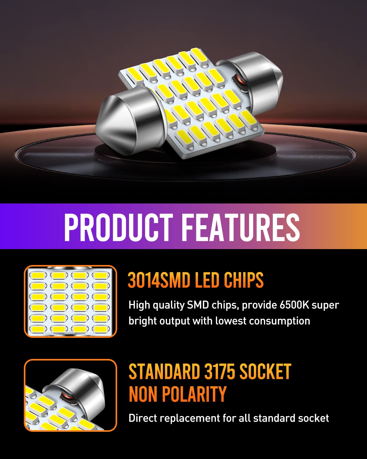 LUYED DE3175 LED Bulbs Xenon White Canbus Error Free 1.25 inches DE3021 DE3022 3175 LED Bulbs for Interior Map Dome Lights and L