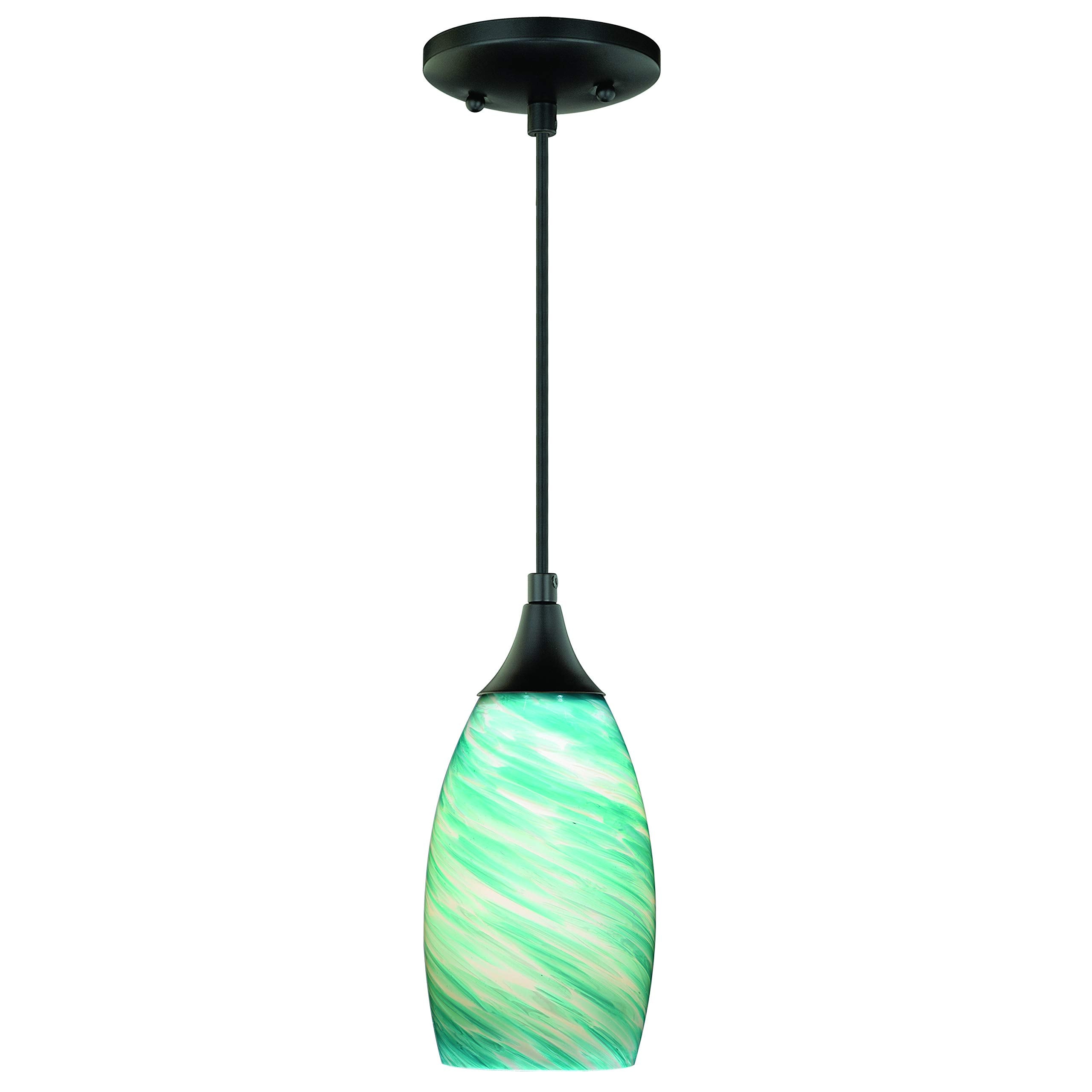 VAXCEL Mini Pendant Ceiling Light, Satin Nickel, Blue Celeste Wave Glass, Model P0172