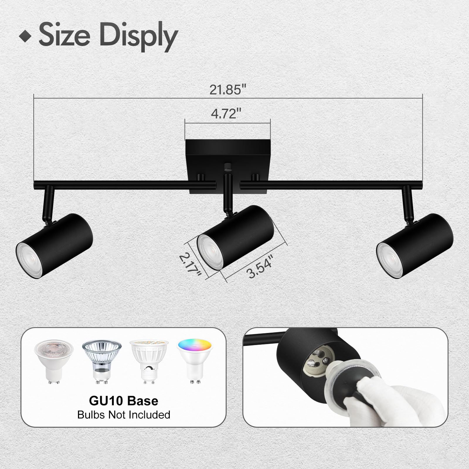 Auquee 3 Light Track Lighting Fixtures Ceiling, Black Led Track Lighting Kit, Modern Kitchen Track Lights With Rotatable Light H
