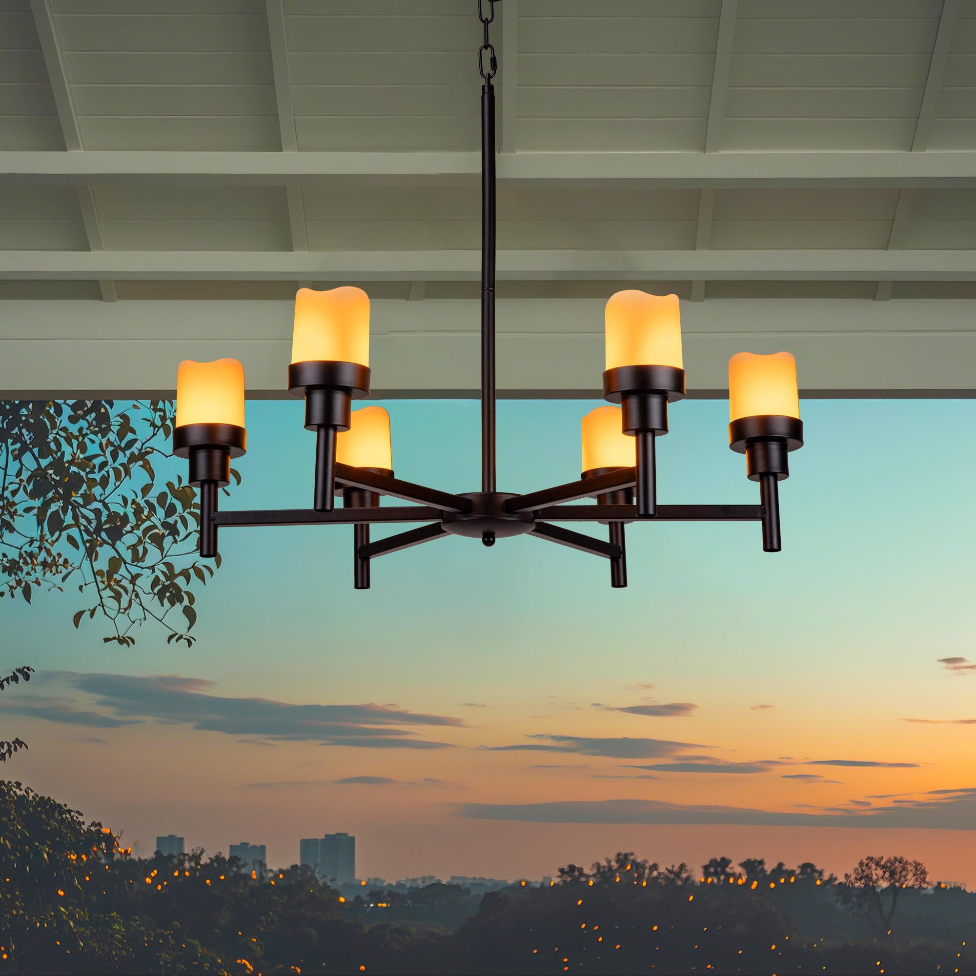 ALL FORTUNE Battery Operated Outdoor Chandelier - Hanging Candle Lights for Gazebo, Canopy, Pergola, Porch, Tent Decor