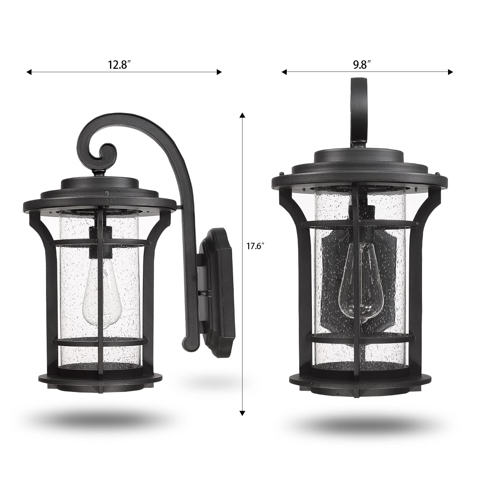 Luminzone 18’’ Outdoor Wall Lantern Sconce, Black Modern Farmhouse Lighting For Porch & Garage