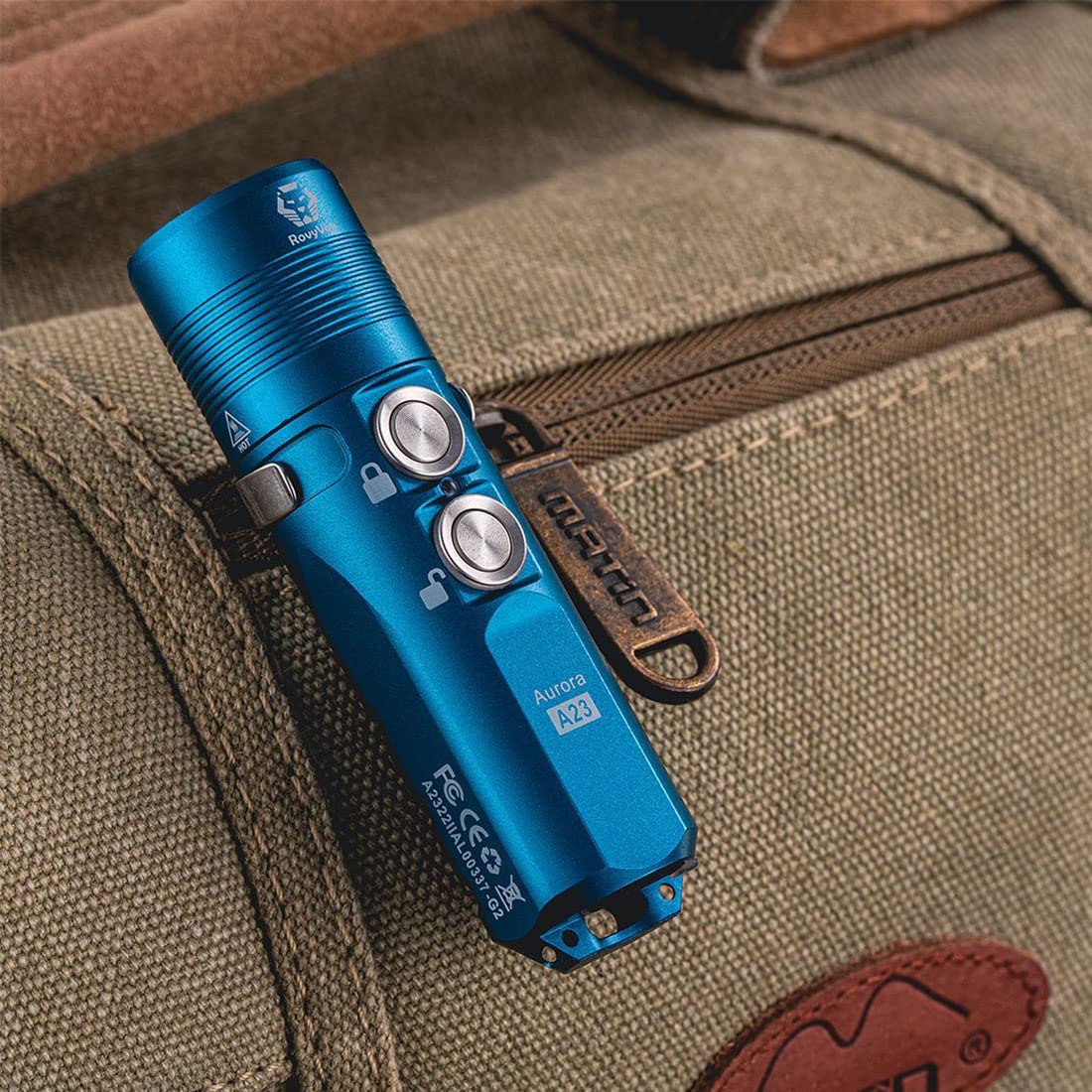 RovyVon Aurora A23 Pocket-Size 1000 Lumens Blue Keychain Flashlight, USB C Rechargeable, IPX8 Waterproof