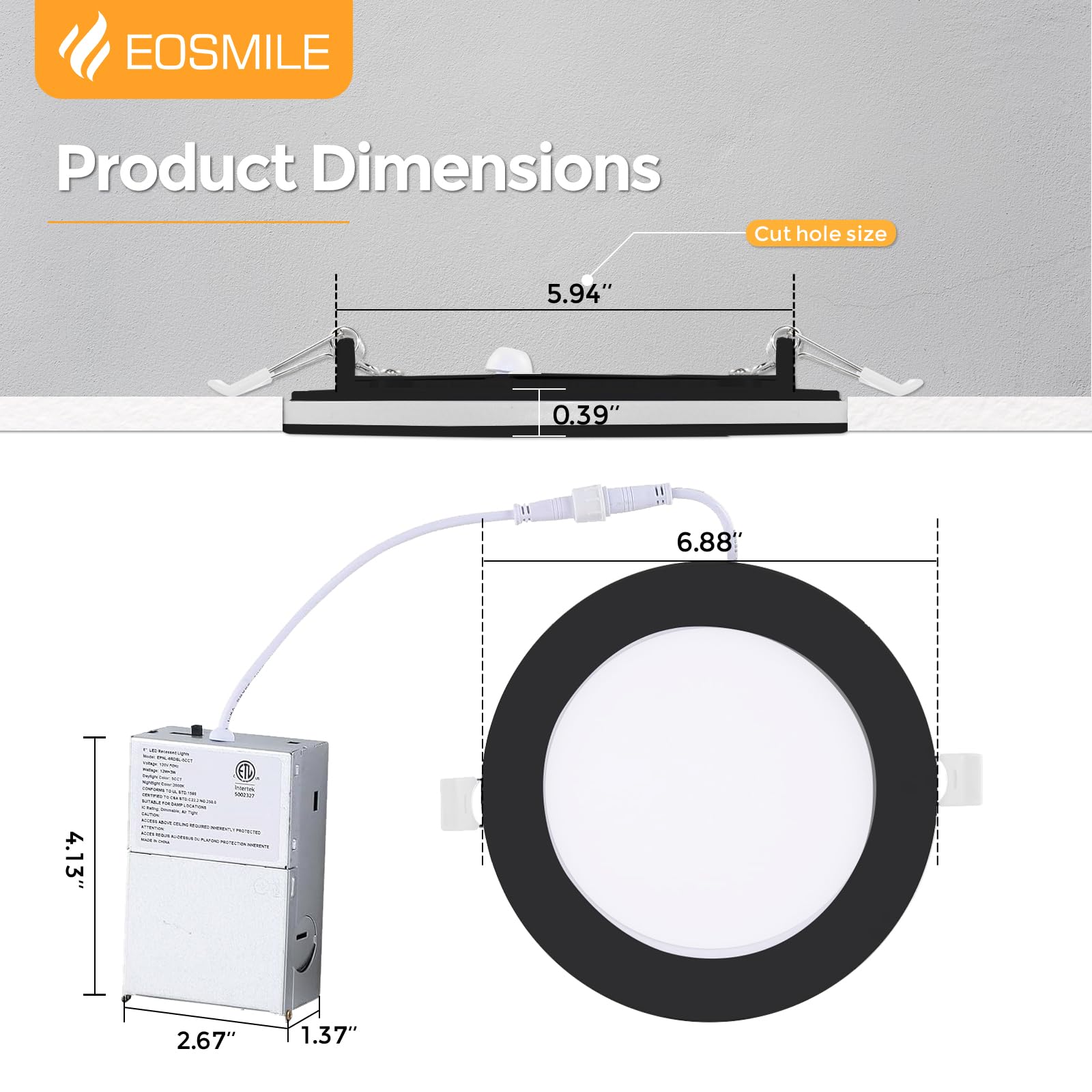 Eosmile 12 Pack 6 Inch Black 5Cct Led Recessed Light With Night Light  Dimmable Canless Wafer Downlight Etl&Fcc  2700K 3000K 3500K 4000K 5000K Selectable Ultra-Thin Lighting  12W  120V  1100Lm