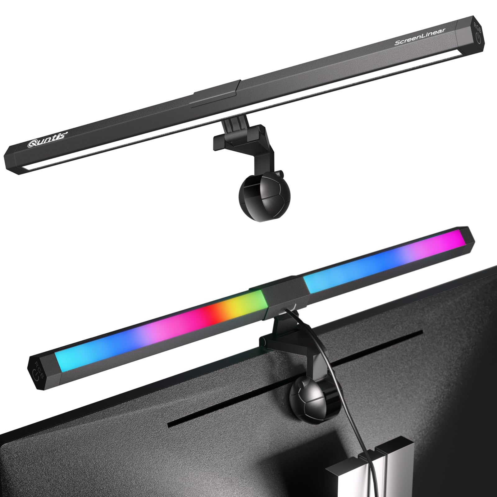 Quntis Monitor Light RGB Backlight, Eye-Care Computer Light Bar Gaming Office Desk Lamp, 15 Modes Backlight, 3 Color Temperature & Brightness Dimmable Front Light, Ra95 Screen No Glare Monitor Lamp