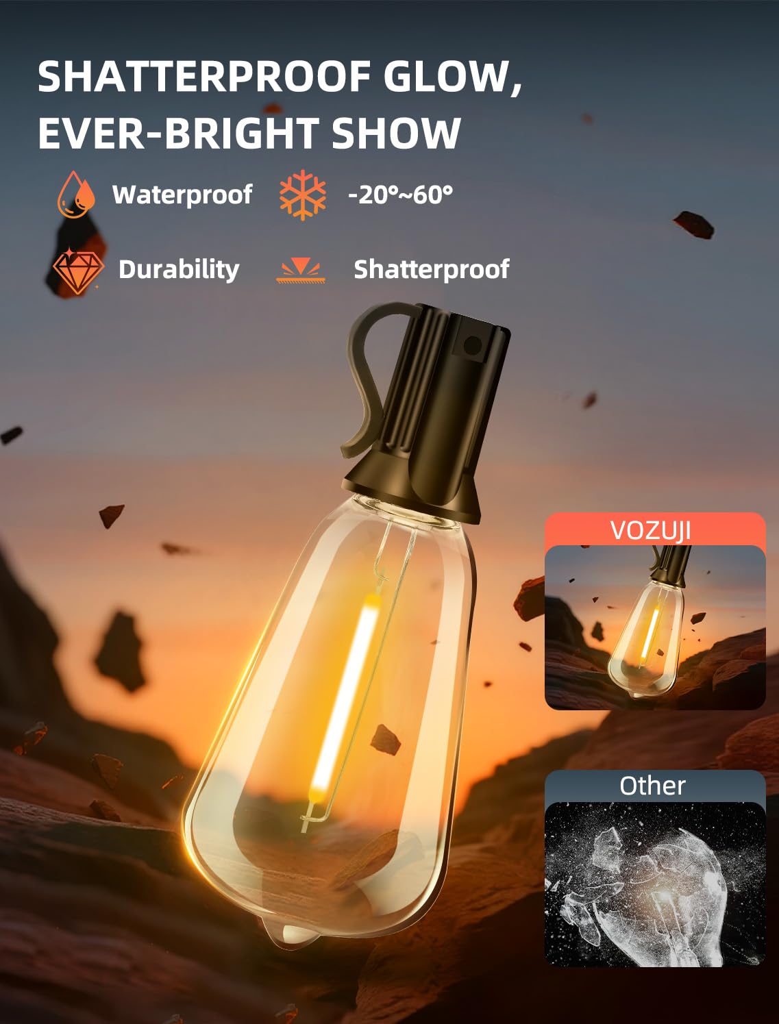 Vozuji Outdoor Patio String Lights: 100Ft 30M Outside Waterproof Light - Remote Dimmable St38 Shatterproof Bulb Connectable Hanging Outdoor Electric Lighting - Backyard Yard Gazebo Porch Party