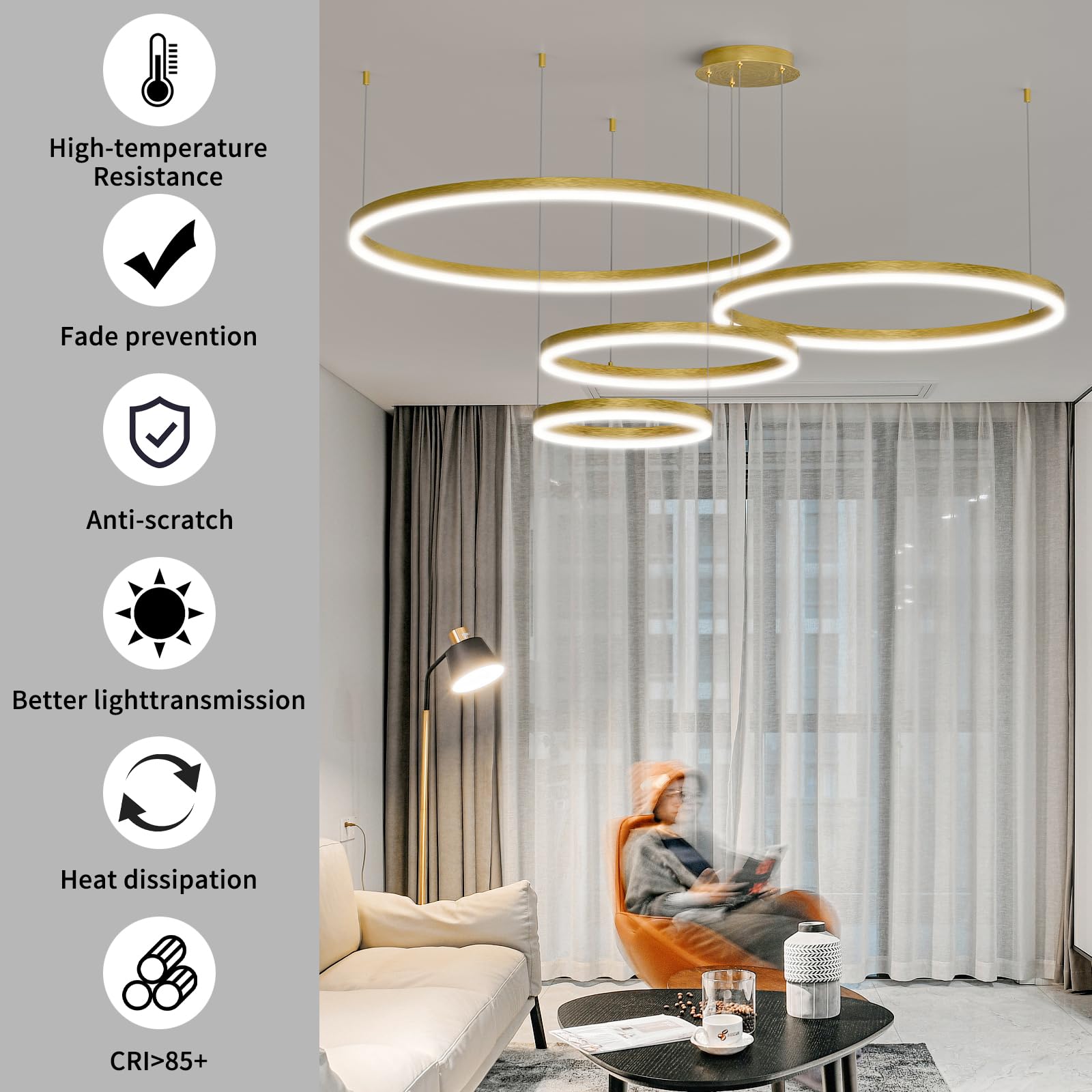 Mikeru Modern LED Chandelier Light, Remote Control, Adjustable 3000K-6500K, Aluminum, 11.8-31.5IN, B-Black, Model TC-M
