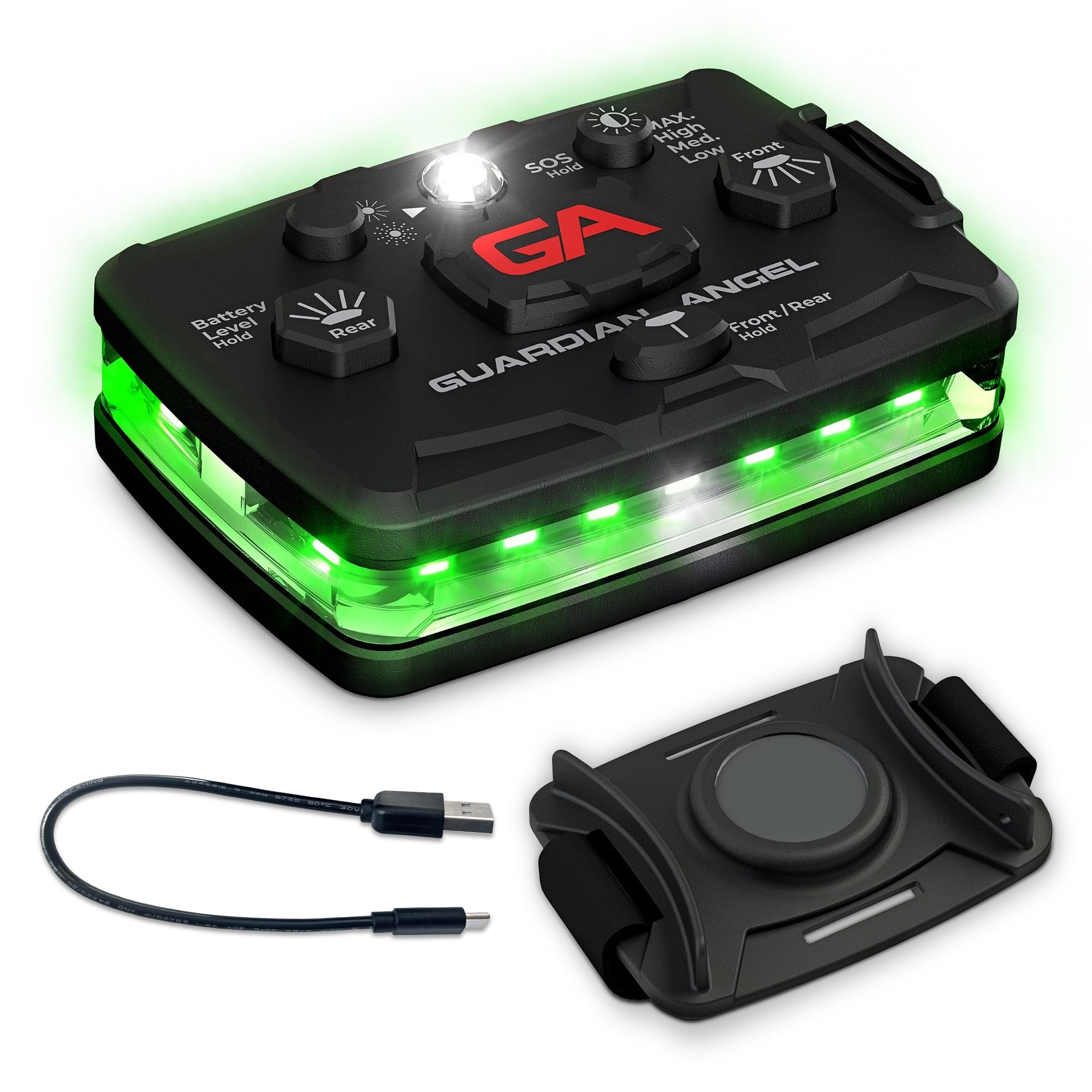 Guardian Angel Elite Series Safety Light, Beacon Device (Green Front & Green Rear) Rechargeable, Magnetic, Hands-Free Wearable, 