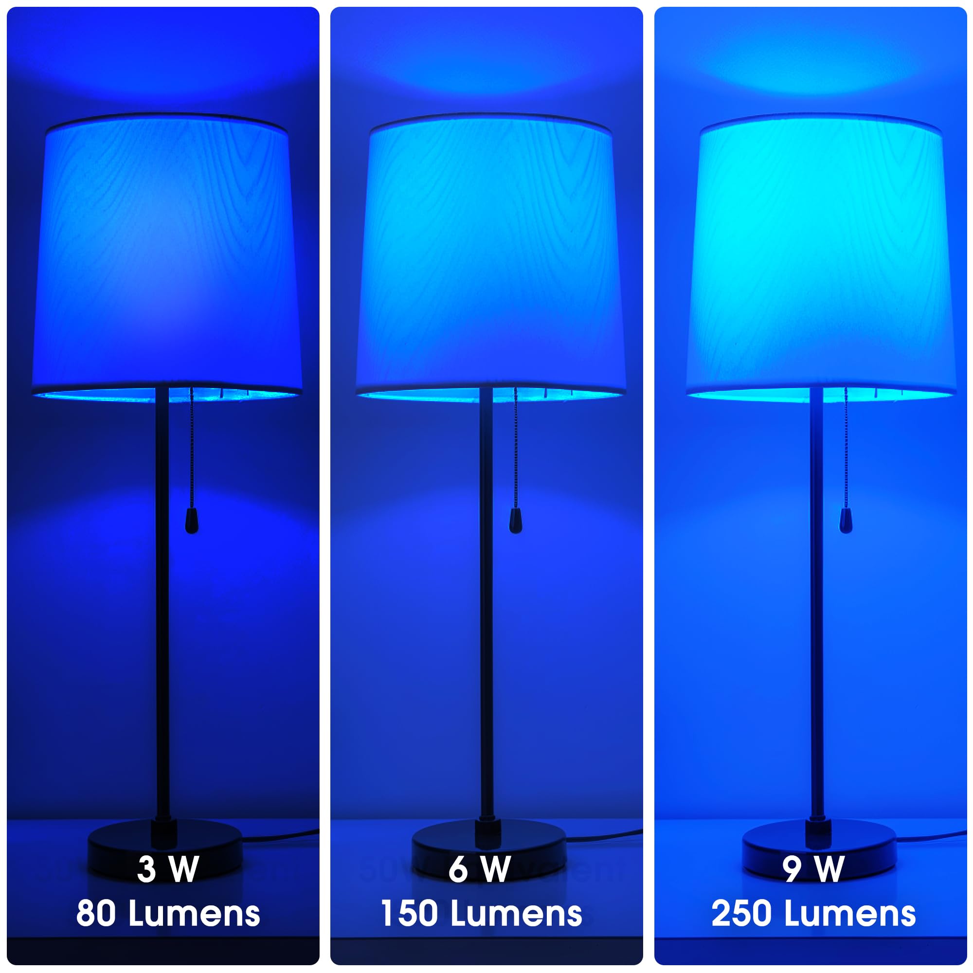Briignite 3 Way Blue Led Light Bulbs, E26 Medium Base, 30/70/100W Equivalent, 2