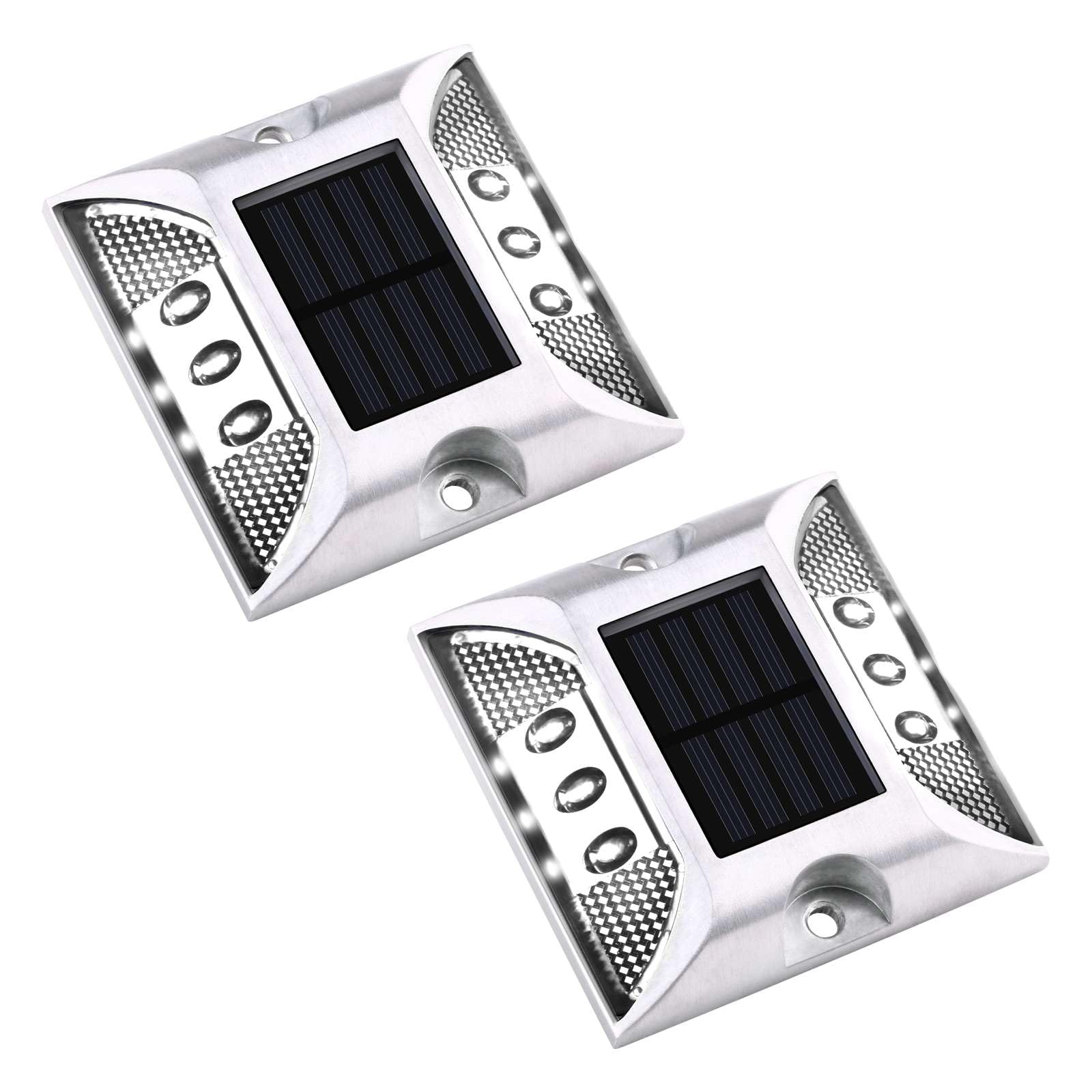 Aolyty Solar Driveway Dock Lights  IP68 Waterproof Solar Deck Light Outdoor Warning Step Light Reflective Road Marker for Sidewalk Stair Garden Pathway Walkway (2 Pack  White)