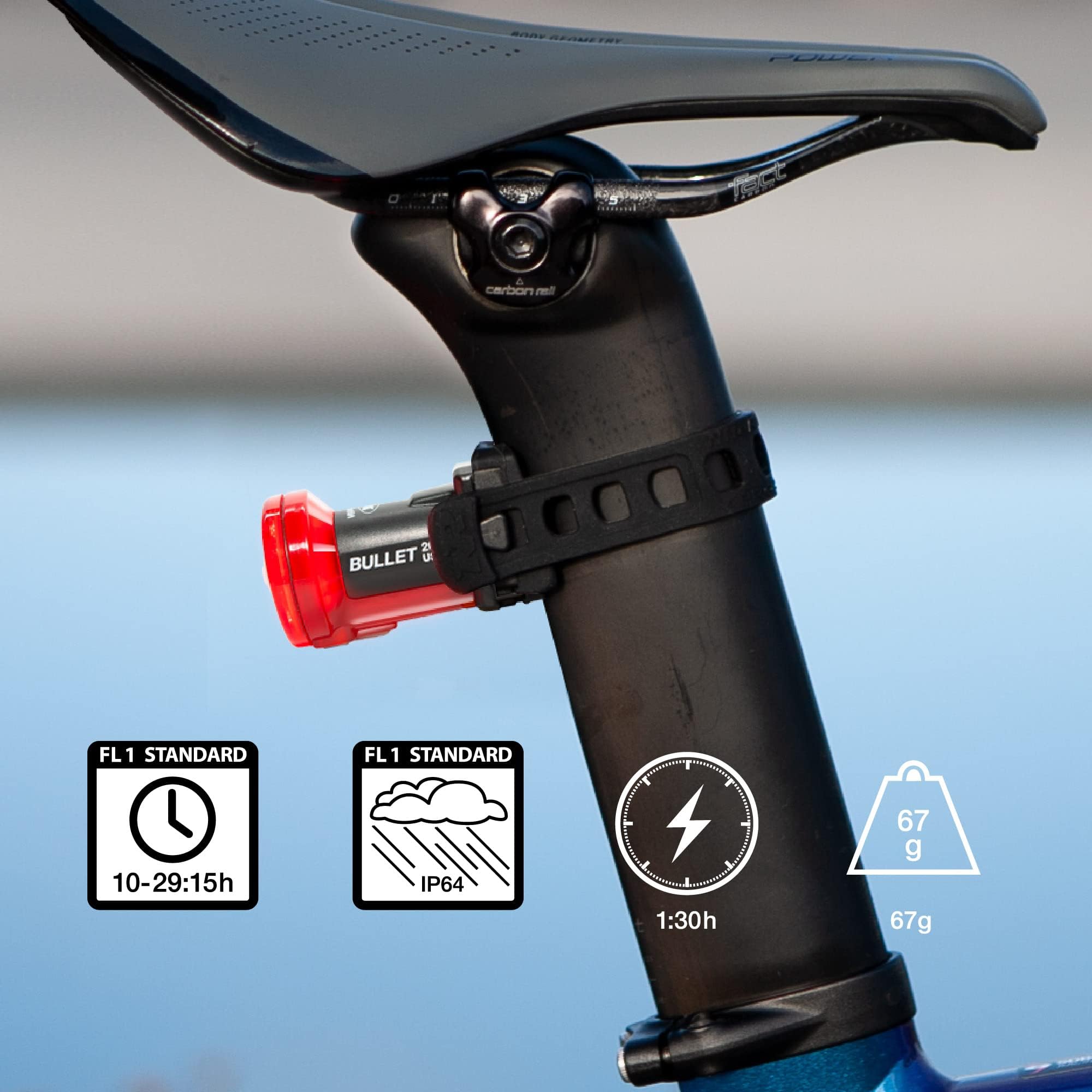 NiteRider Bullet 200 Bike Tail Light, USB Rechargeable, 200 Lumens, Black/Red, Easy to Install for Safe Day & Night Cycling