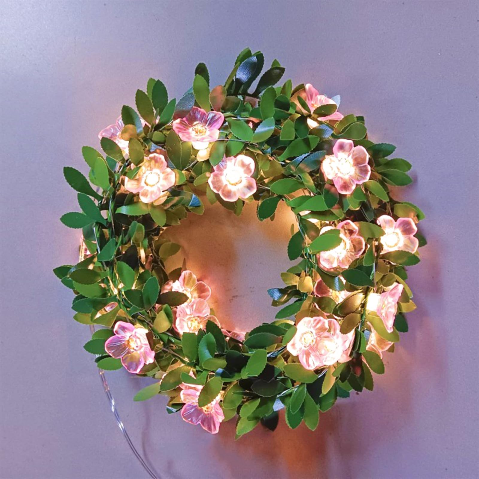 Keretuby Fairy Flower Leaf String Lights, USB Plug in 16.5ft 50 LED Decorative Pink Cherry Blossom Vine for Girls Bed Room Wind