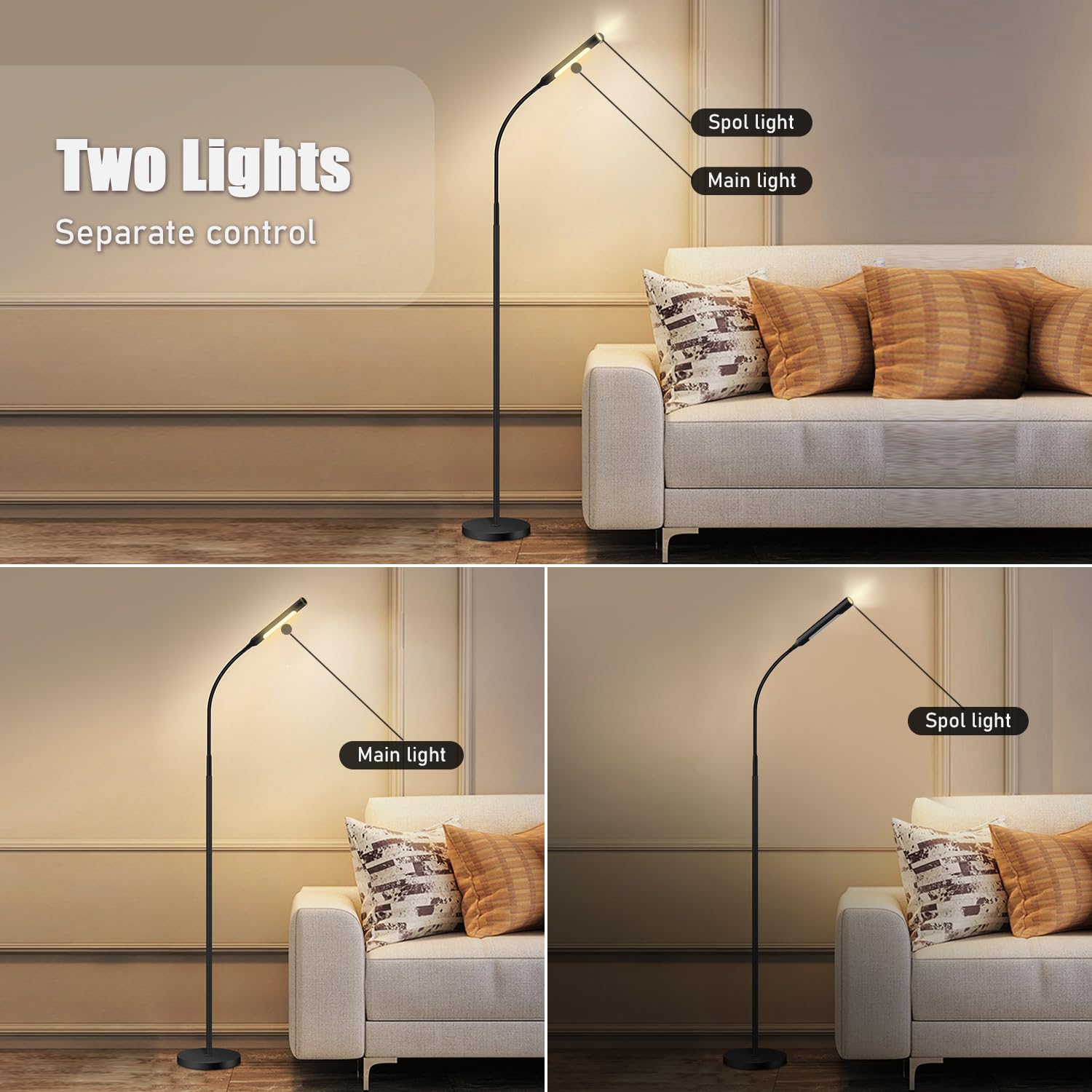 Giantlumi Floor Lamp For Living Room, Bedrooms,Work Study And Home Decor.Modern Reading Standing Lamp.With Remote Control.4 Colo