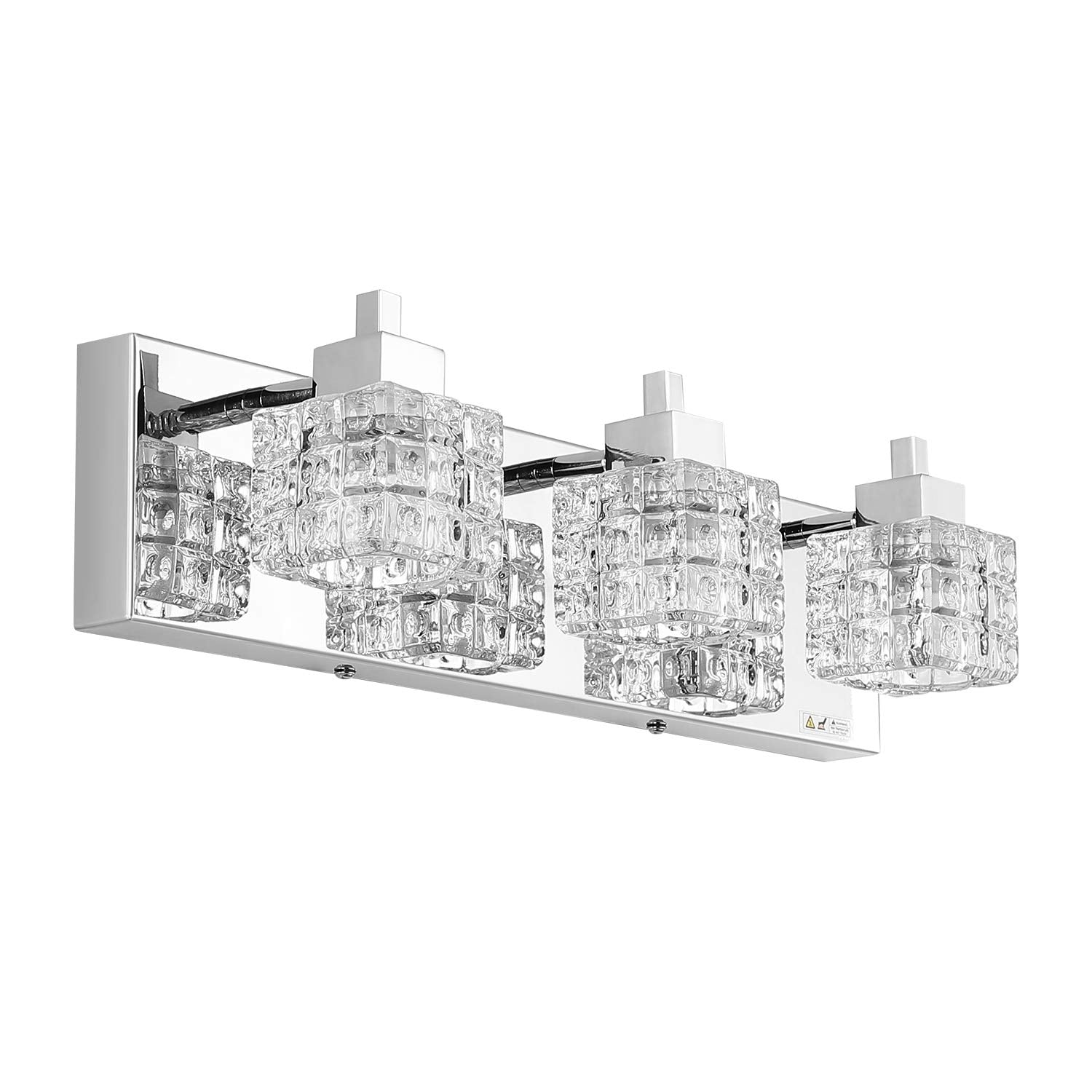 TRLIFE Bathroom Vanity Light Fixture, Modern 3-Light Crystal Design, 19 Inches, Silver, Stainless Steel, Model Crystal-TS-3T